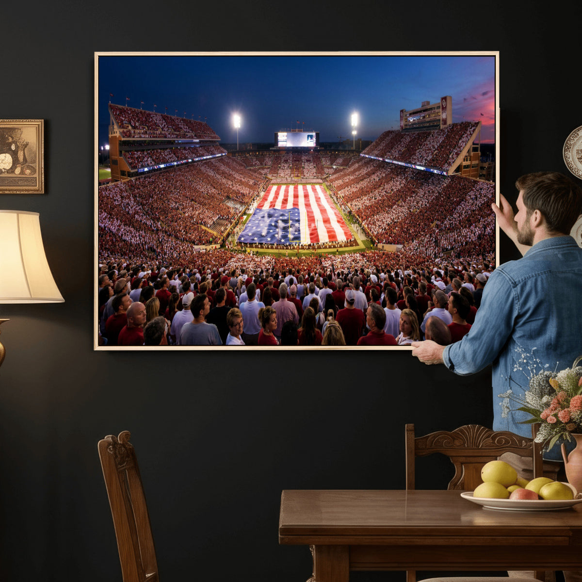 59917418-MGV-CV-36X24 - Oklahoma Memorial Stadium Wall Art Canvas Print | Oklahoma Sooners Football Artwork for Home, Office, and Sports Room Decor