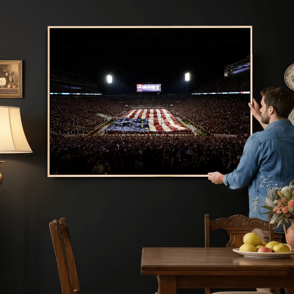 98418189-MGV-CV-36X24 - Oklahoma Memorial Stadium Wall Art Canvas Print – Oklahoma Sooners Football Artwork for Home, Office, and Sports Room Decor