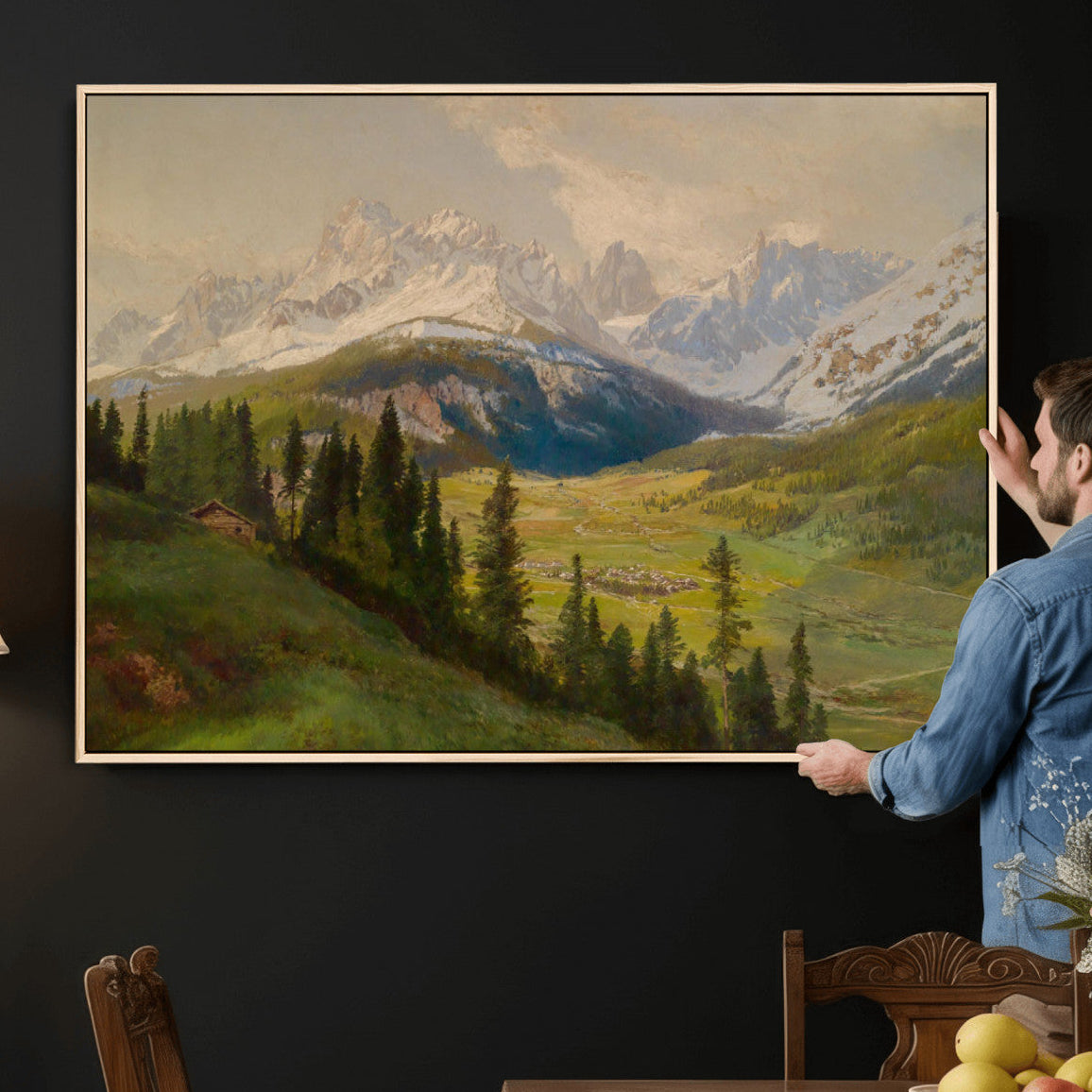 60864994-MGV-CV-36X24 - Konrad Petrides View From Mount Helm Wall Art Canvas Print - Watercolor Sexten and the Sextener Sonnenuhr Art Canvas Print