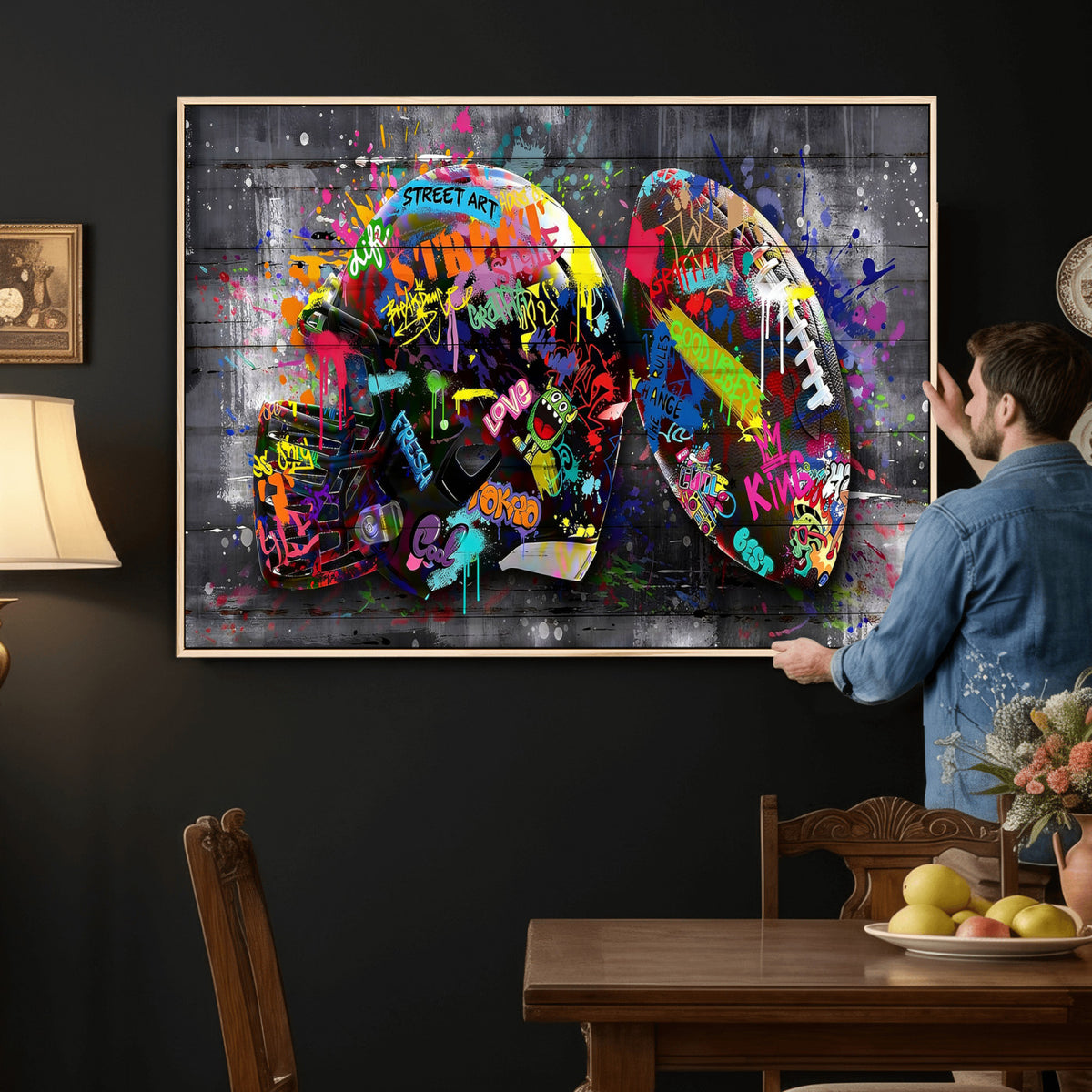 80540773-MGV-CV-36X24 - Graffiti American Football Helmet Street Art Wall Art Canvas Print