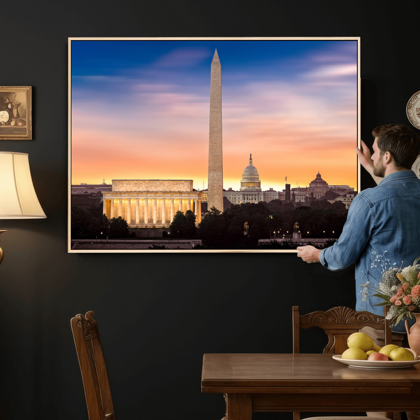72704063-MGV-CV-36X24 - Washington DC Skyline Wall Art Canvas Print – Lincoln Memorial, Washington Monument & Capitol Artwork Print