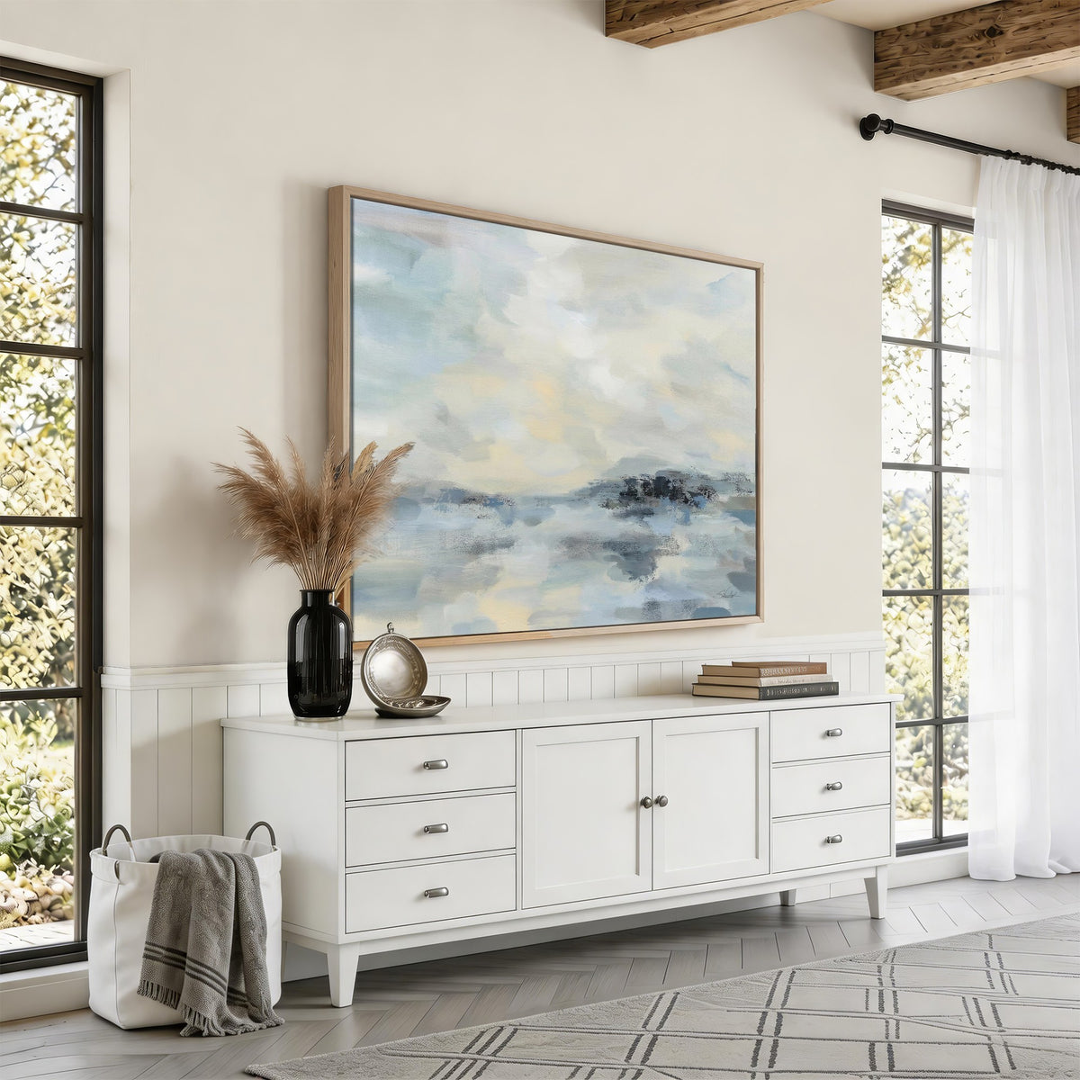 Abstract Coastal Landscape Wall Art Canvas Print | Soft Blue Gray Minimalist Art