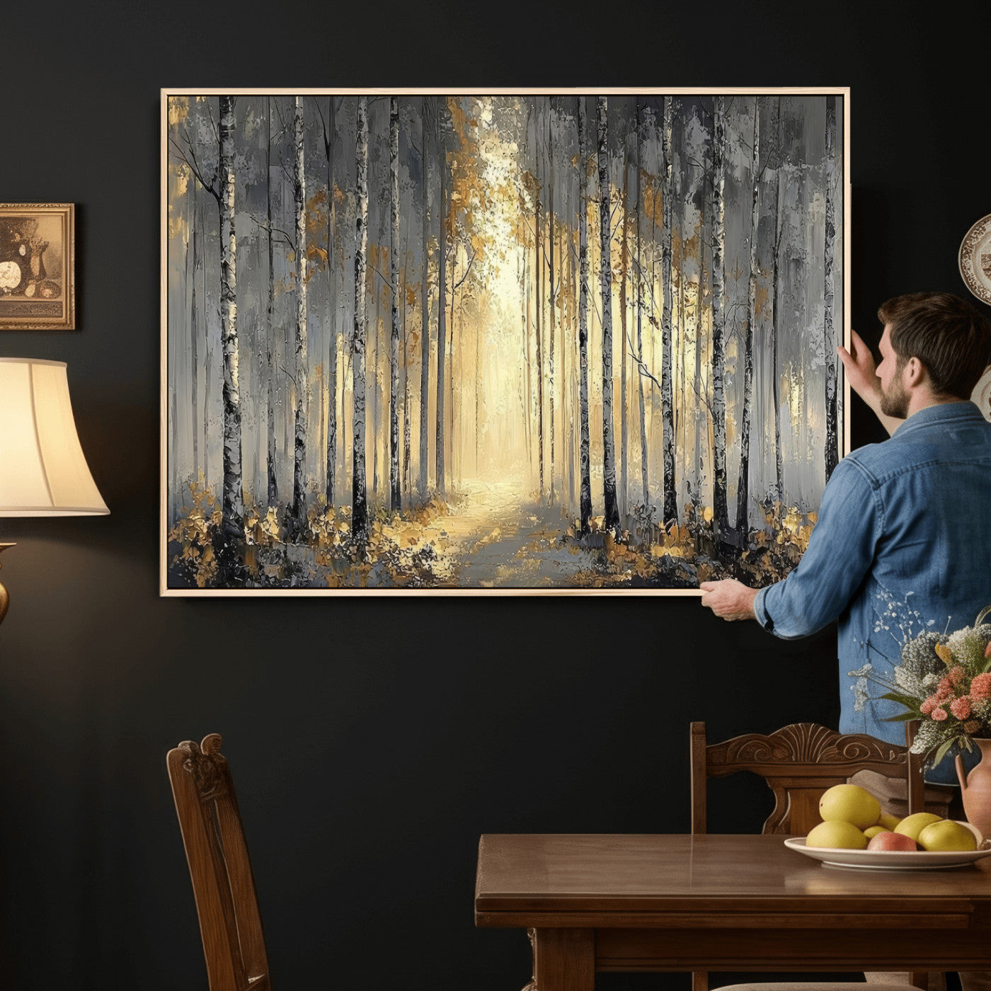 41017042-MGV-CV-36X24 - Abstract Birch Forest Wall Art Canvas Print – Modern Neutral Woodland Landscape Artwork for Living Room Decor