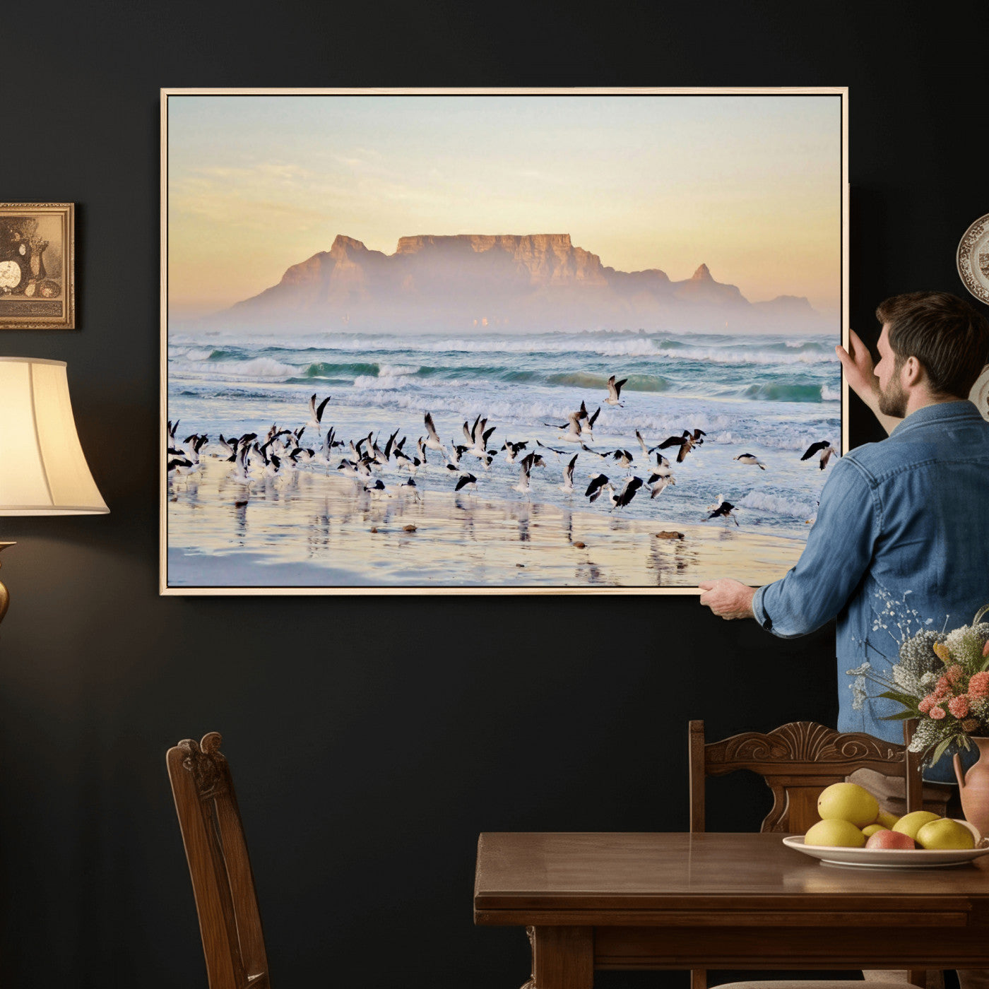 78989362-MGV-CV-36X24 - Seagulls Over Ocean Wall Art Canvas Print – Coastal Beach Landscape Artwork for Living Room Decor