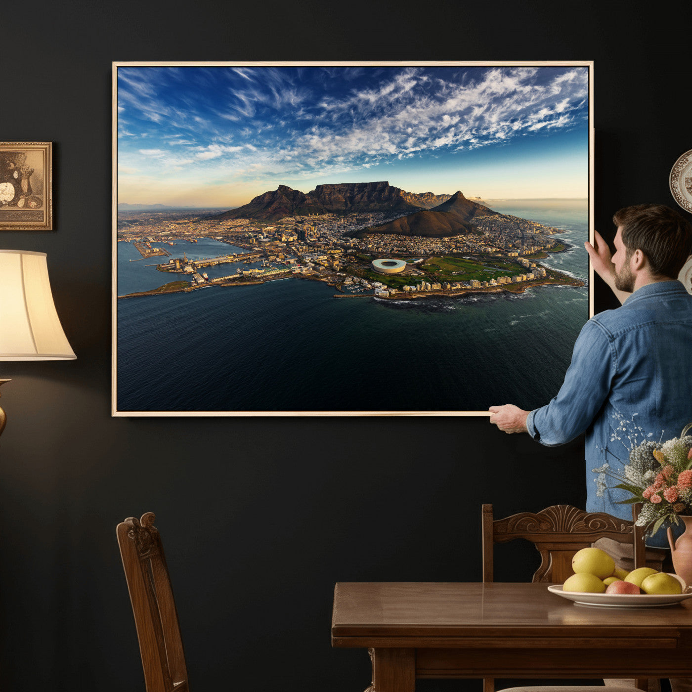 14654591-MGV-CV-36X24 - Cape Town Skyline Wall Art Canvas Print – Table Mountain Coastal Cityscape Artwork for Modern Office Decor