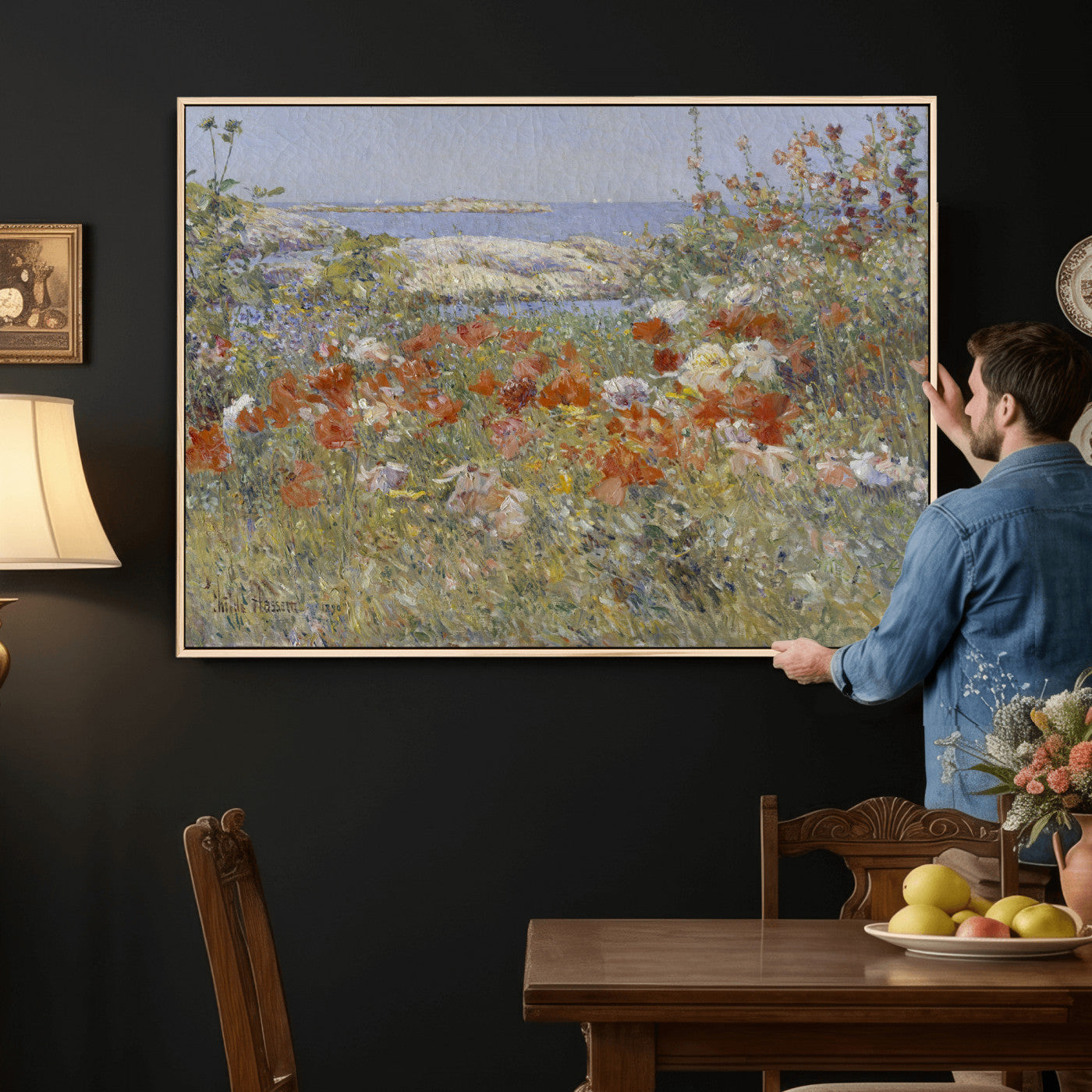 54770907-MGV-CV-36X24 - Childe Hassam Celia Thaxter Garden Canvas — 1890 American Impressionist Poppy Floral Print | Isles of Shoals Coastal Art | Classic Gift