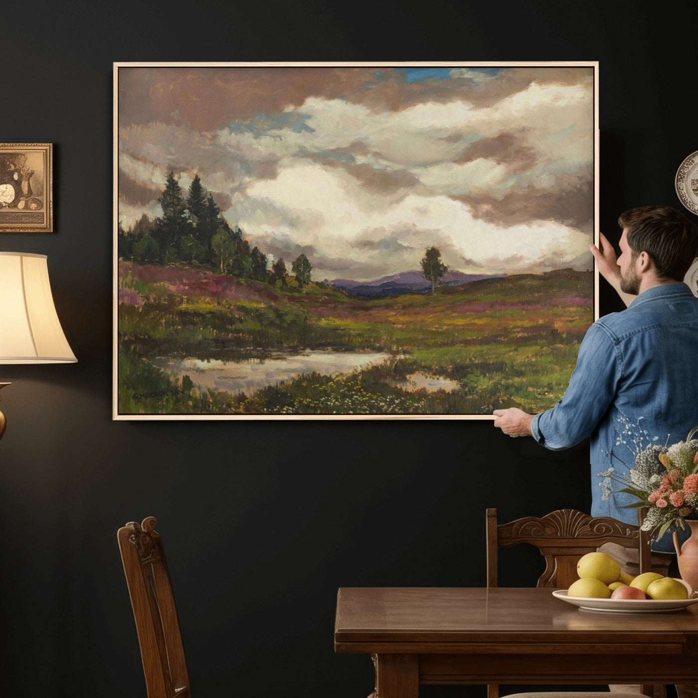 96795851-MGV-CV-36X24 - Gustav Macoun Heathland Canvas Print, Czech Landscape Oil Painting Reproduction, Purple Heather Moorland Art, Vintage European Nature Decor