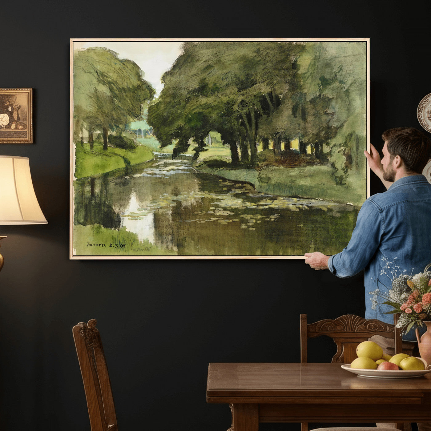 54446767-MGV-CV-36X24 - Anders Zorn Watercolor Canvas Print, Örtofta 1905 Swedish River Landscape, Impressionist Nature Art, Scandinavian Wall Decor, Plein Air Painting Print