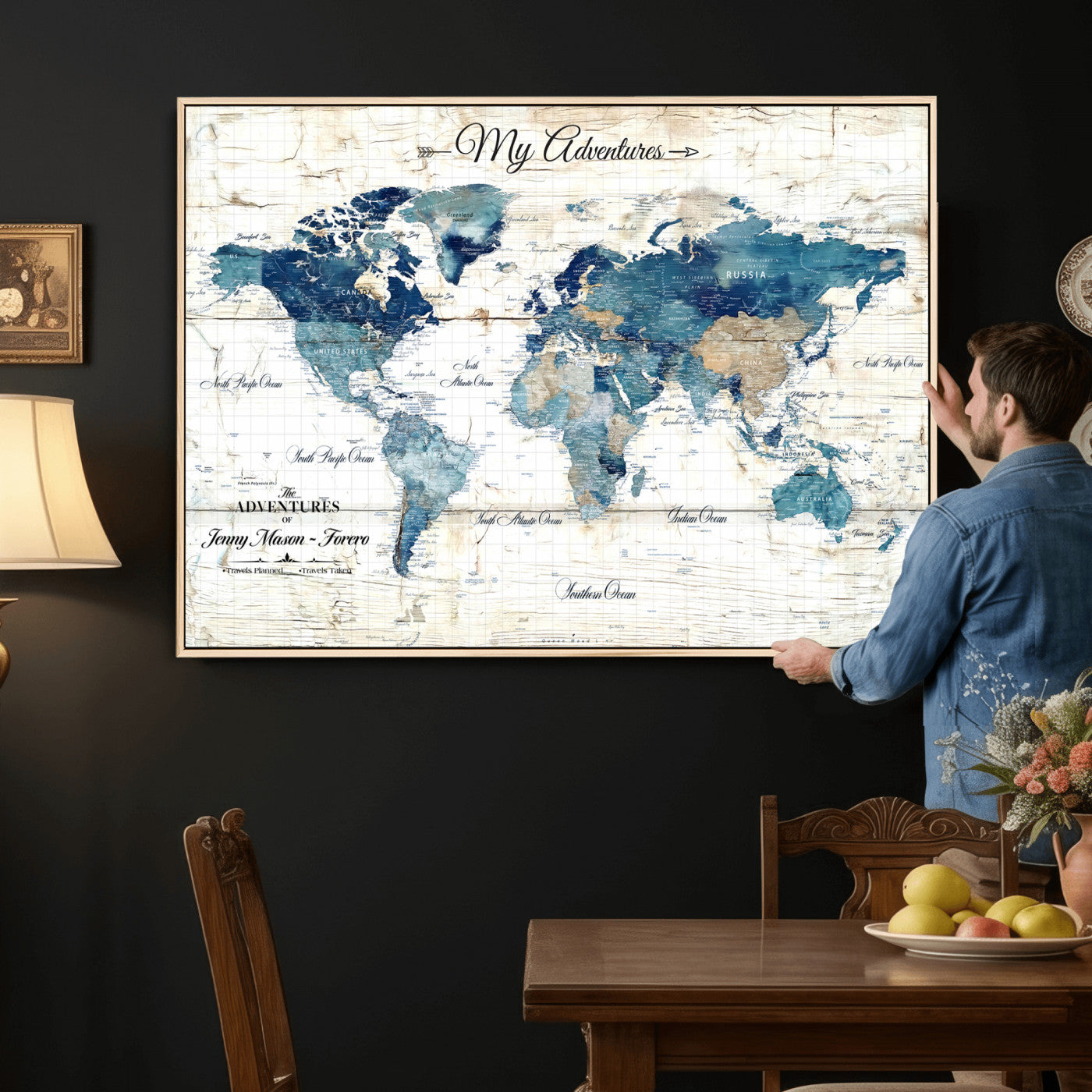18761277-MGV-CV-36X24 - Watercolor World Map Canvas Wall Art Print – Abstract Colorful Travel Wall Decor