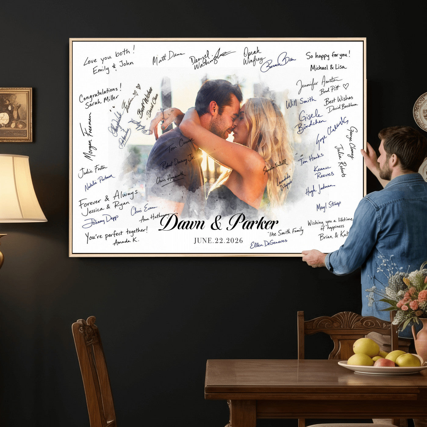 14788122-MGV-CV-36X24 - Wedding Guest Book Alternative Wall Art Canvas Print, Personalized Wedding Signature Poster, Custom Couple Photo Guestbook Canvas, Bridal Shower Reception Decor