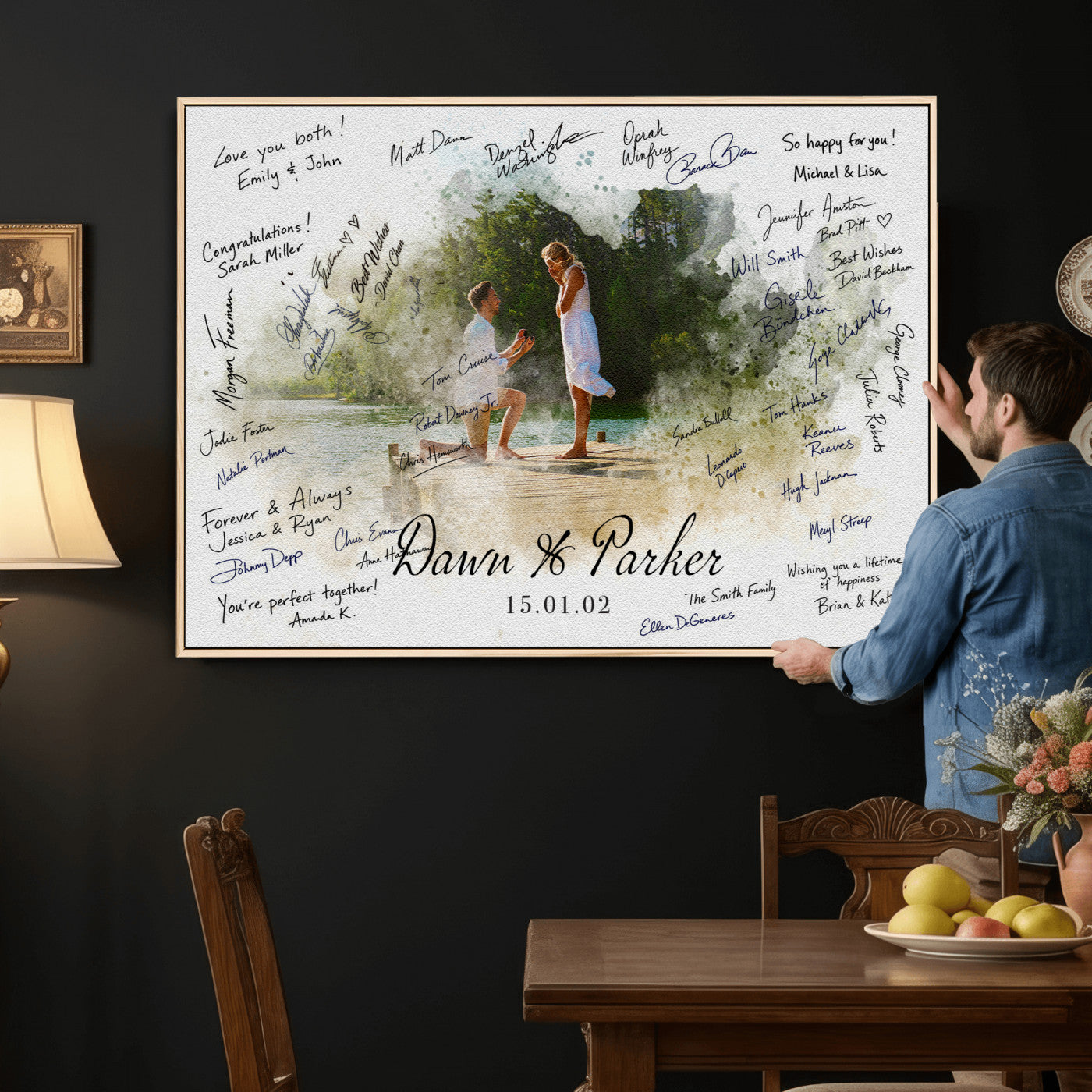 14326128-MGV-CV-36X24 - Wedding Guest Book Alternative Wall Art Canvas Print, Personalized Wedding Signature Poster, Custom Couple Photo Guestbook Canvas, Bridal Shower Reception Decor
