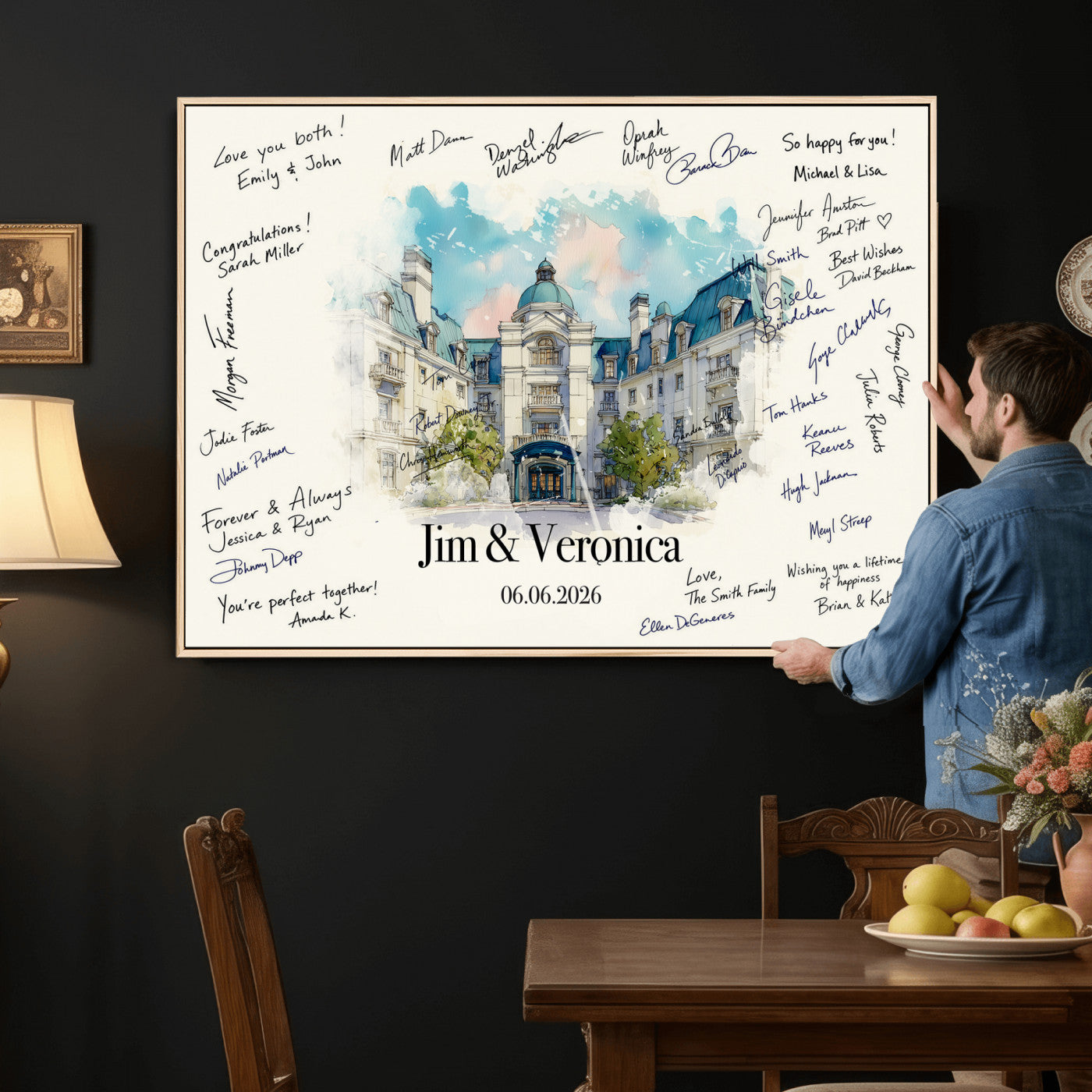 92760374-MGV-CV-36X24 - Wedding Guest Book Alternative Wall Art Canvas Print, Personalized Wedding Signature Poster, Custom Couple Photo Guestbook Canvas
