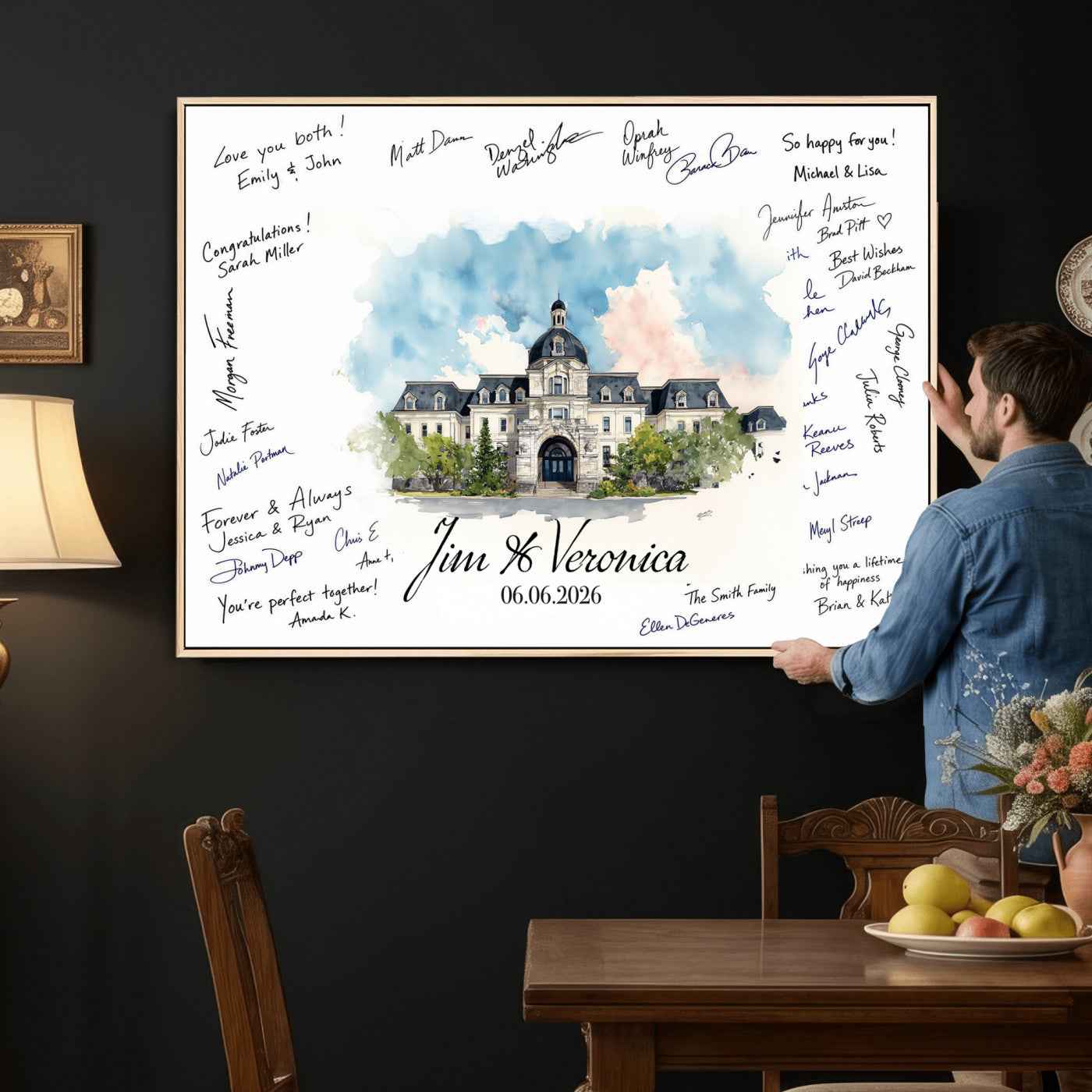 38232057-MGV-CV-36X24 - Wedding Guest Book Alternative Wall Art Canvas Print, Personalized Wedding Signature Poster, Custom Couple Photo Guestbook Canvas