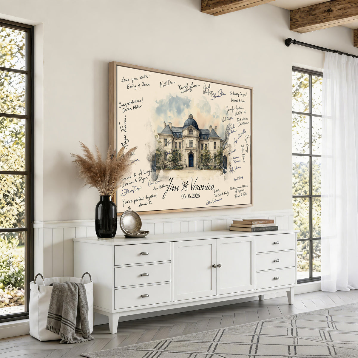 17002059-MGV-CV-36X24 - Wedding Guest Book Alternative Wall Art Canvas Print, Personalized Couple Photo Guestbook