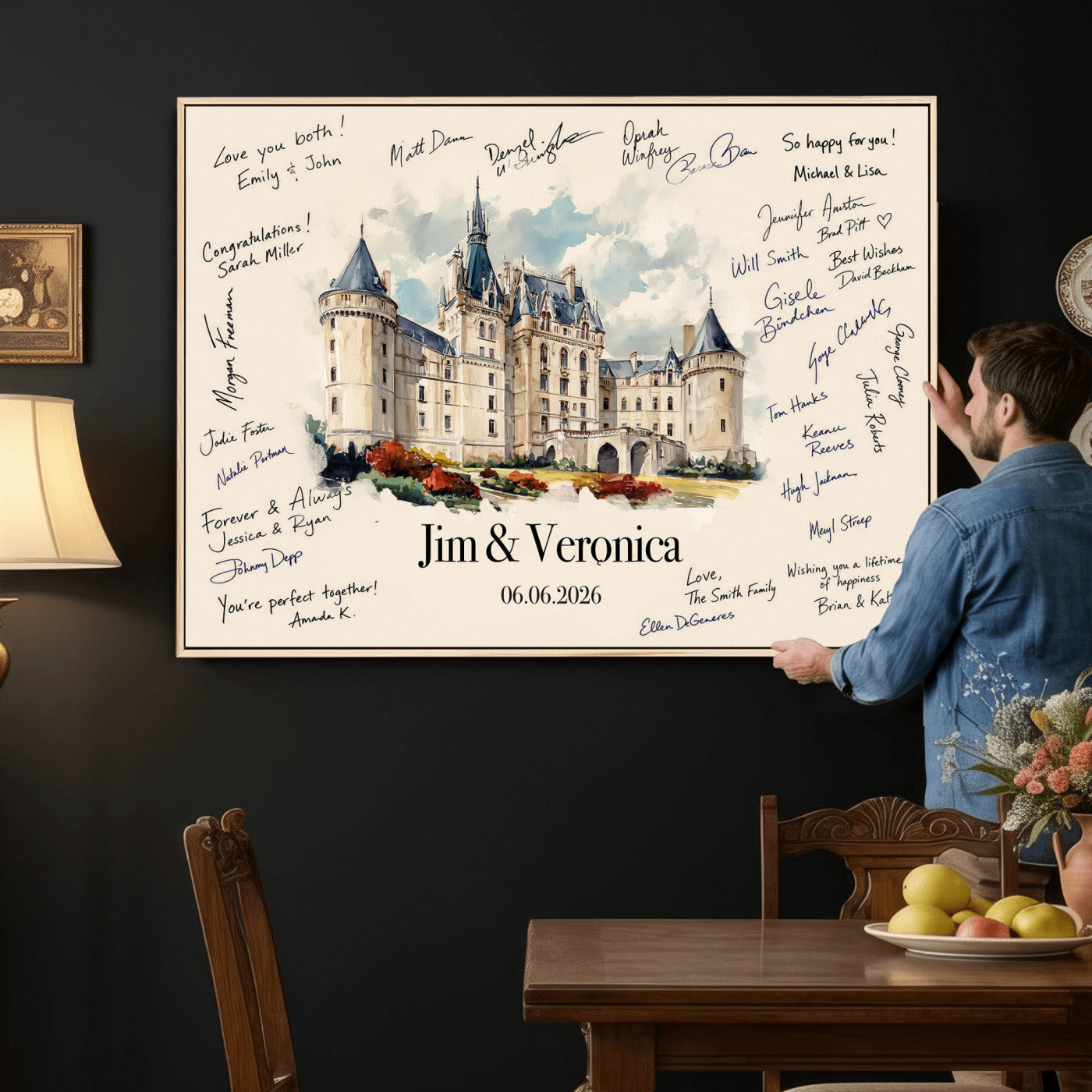 55883547-MGV-CV-36X24 - Wedding Guest Book Alternative Wall Art Canvas Print, Personalized Wedding Signature Poster, Custom Couple Photo Guestbook Canvas