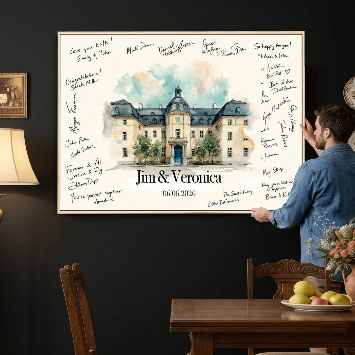13409147-MGV-CV-36X24 - Wedding Guest Book Alternative Wall Art Canvas Print, Personalized Wedding Signature Poster, Custom Couple Photo Guestbook Canvas