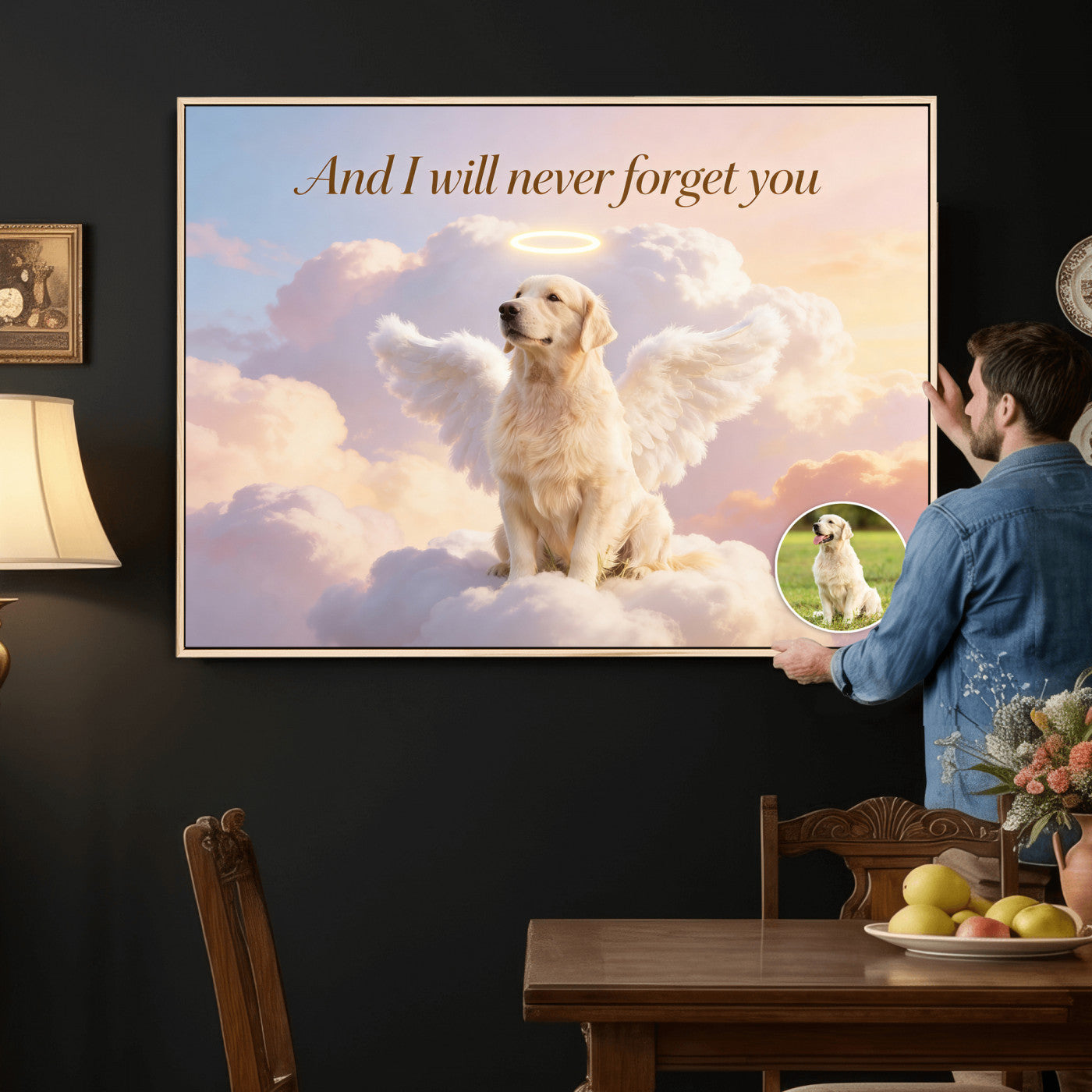 70743146-MGV-CV-36X24 - Pet Memorial Wall Art Canvas Print, Custom Dog Memorial Portrait, Personalized Angel Pet Loss Gift, Angel Wings Puppy Print