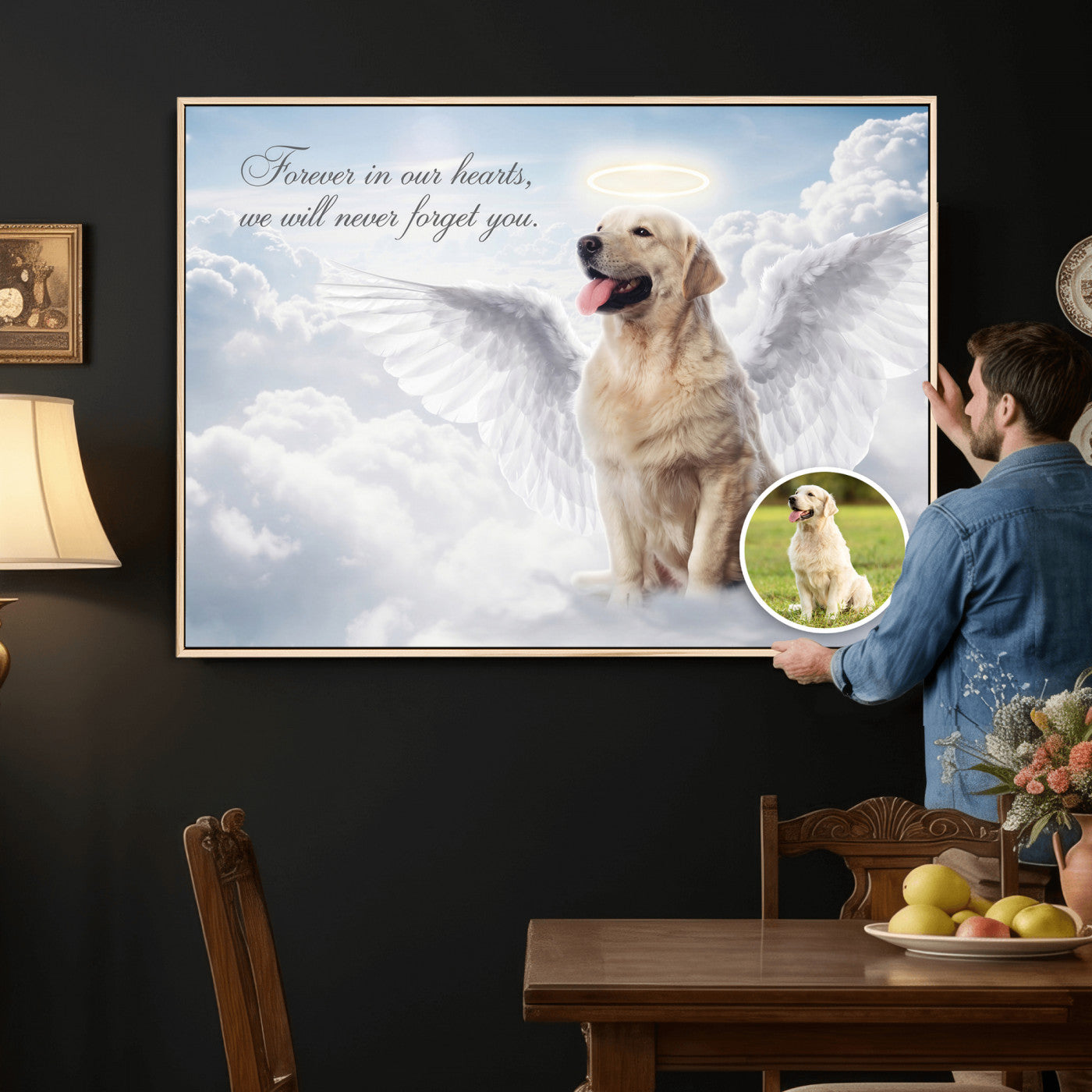 62795455-MGV-CV-36X24 - Pet Memorial Wall Art Canvas Print, Custom Dog Memorial Portrait, Personalized Angel Pet Loss Gift, Angel Wings Puppy Print