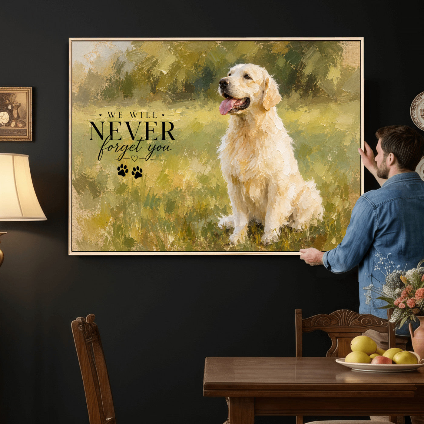 38460512P1-MGV-CV-36X24 - Oil Paint Style Pet Memorial Wall Art Canvas Print, Custom Dog Memorial Portrait, Personalized Angel Pet Loss Gift, Angel Wings Puppy Print