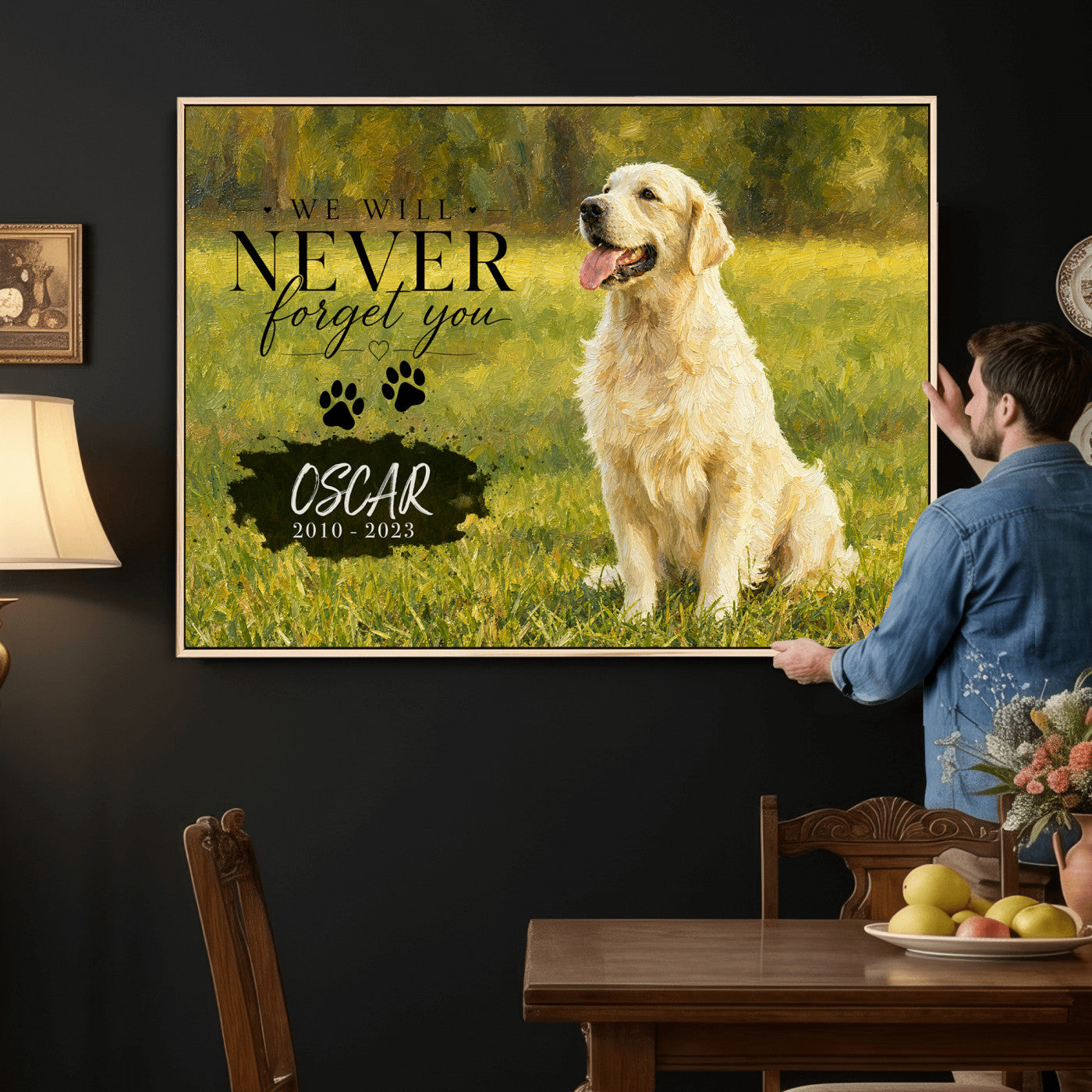 38460512P2-MGV-CV-36X24 - Pet Memorial Wall Art Canvas Print, Custom Dog Memorial Portrait, Personalized Angel Pet Loss Gift, Angel Wings Puppy Print
