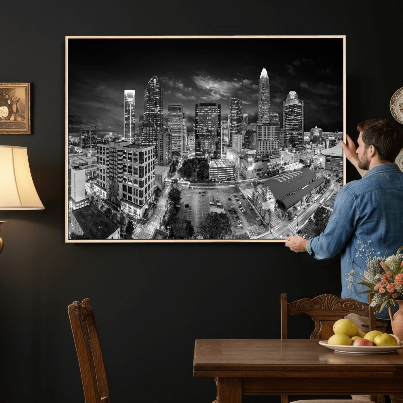 60105075-MGV-CV-36X24 - Charlotte Skyline Canvas Wall Art Print – North Carolina Cityscape Photography Print