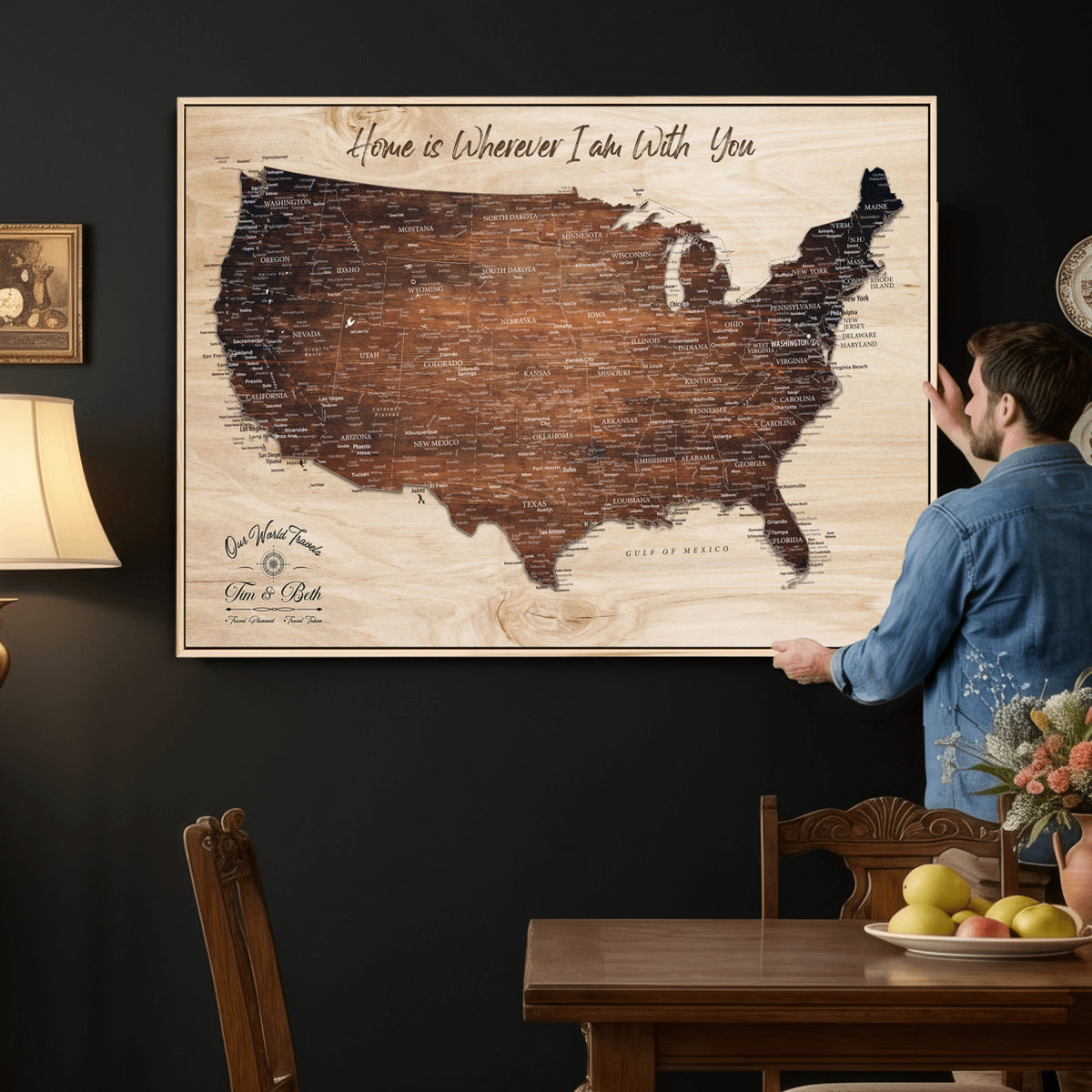 16274332-_Poster-30x20 - Personalized USA Push Pin Travel Map Canvas for Adventure Wall Decor