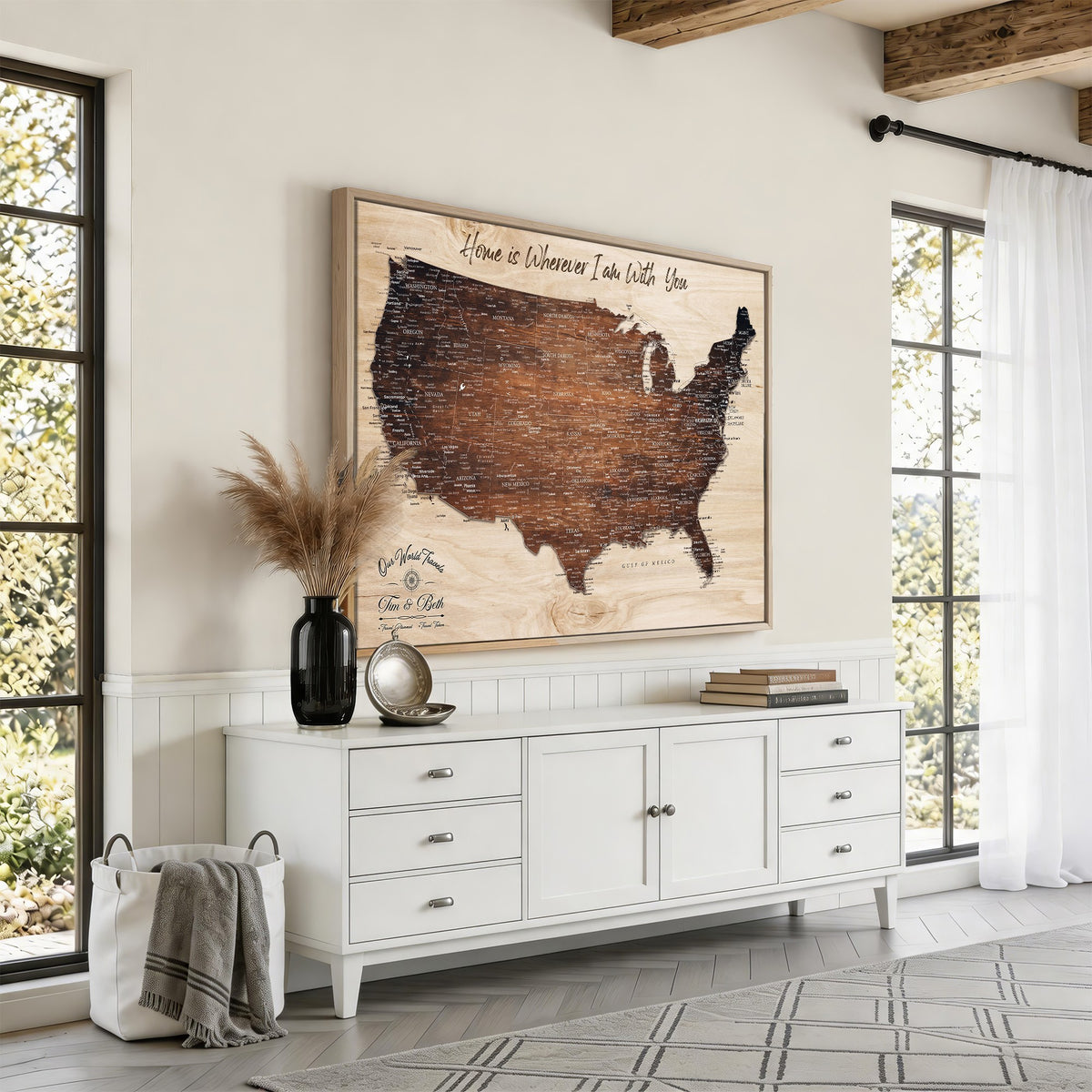 16274332-_Poster-30x20 - Personalized Beige Push Pin USA Map Canvas Print, 50 State Bucket List Map, Home Office and Entryway Decor