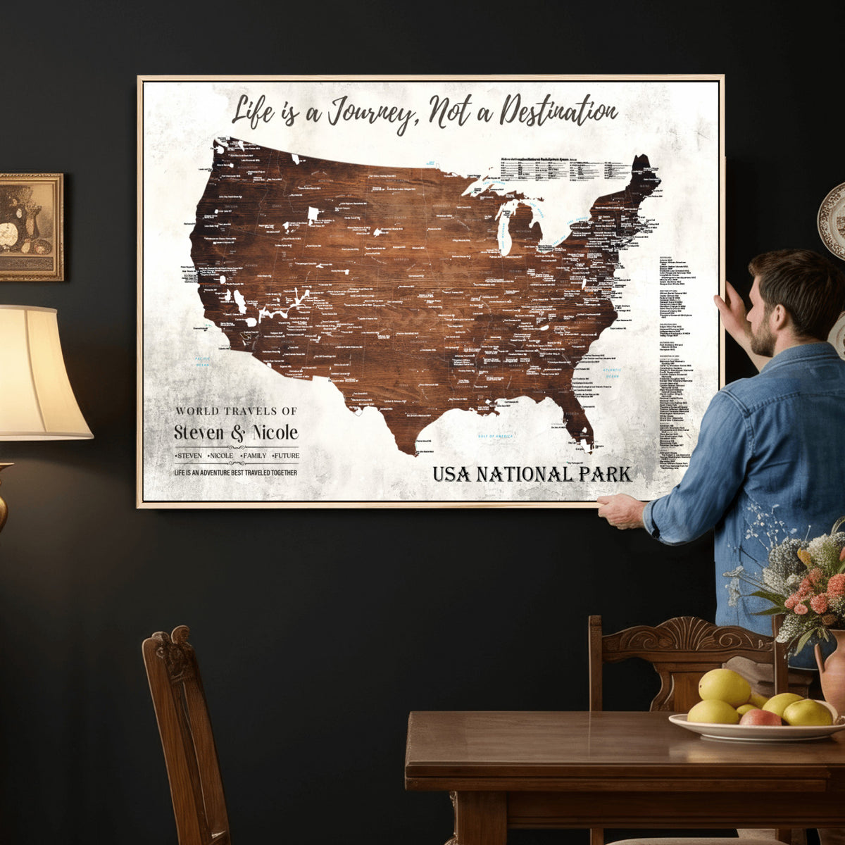 24049800-MGV-CV-36X24 - Personalized USA National Park Push Pin Travel Map Canvas Print