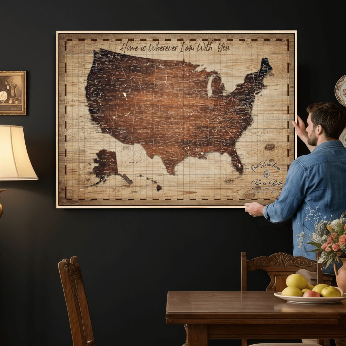19102499U-MGV-CV-36X24 - Personalized USA Push Pin Travel Map Canvas for Adventure Wall Decor
