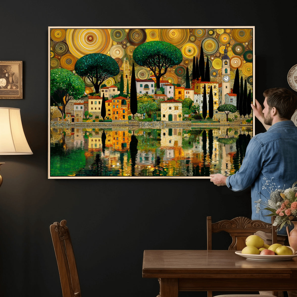 93010897-MGV-CV-36X24 - Gustav Klimt Golden Cityscape Wall Art Canvas Print,