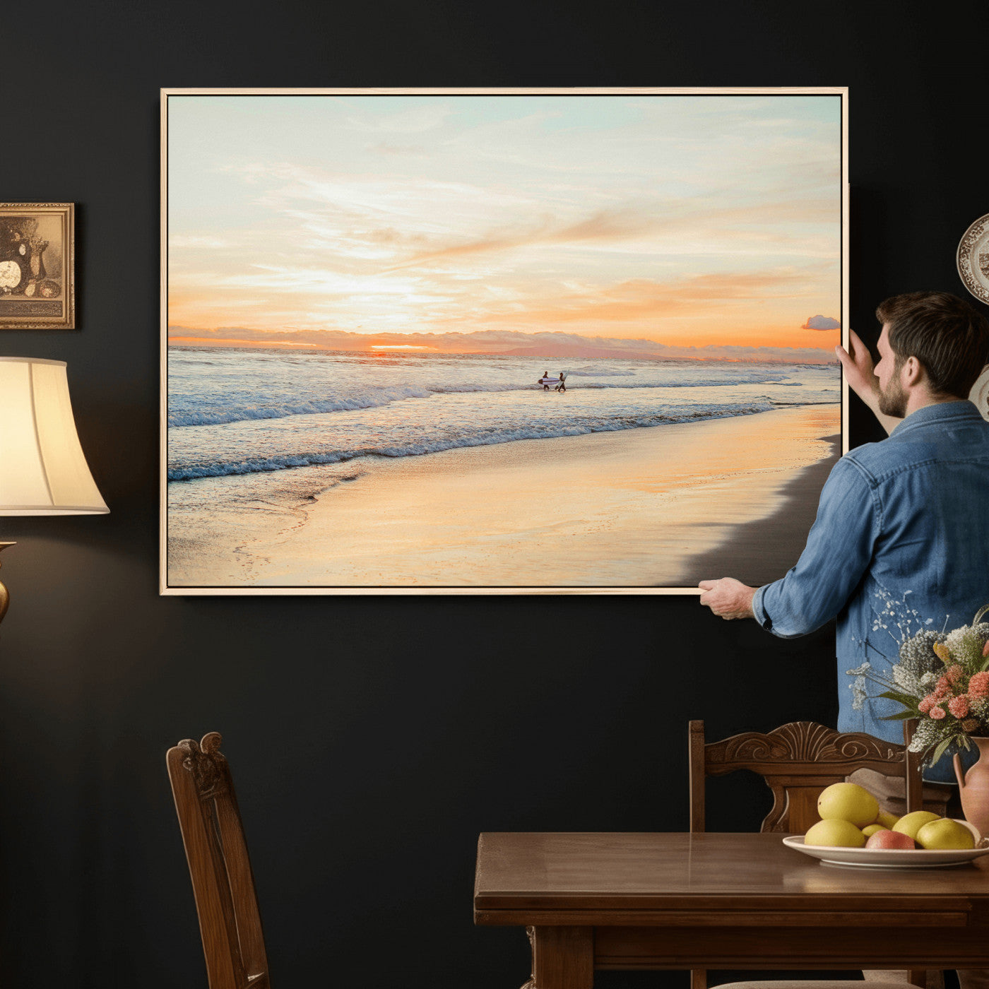 38131619-MGV-CV-36X24 - Beach Sunset Canvas Wall Art Print | Ocean Waves Landscape, Coastal Photography, Seascape Wall Decor, Ready to Hang