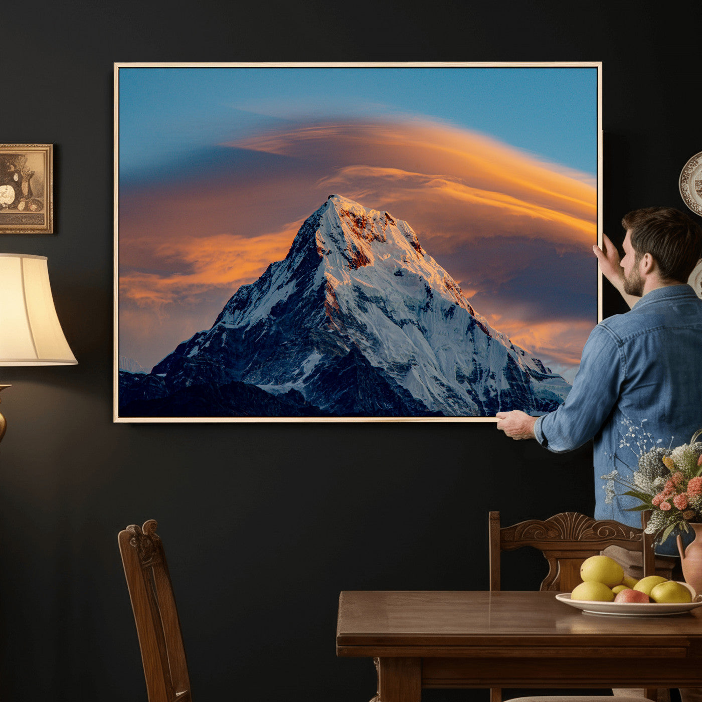 73810927-MGV-CV-36X24 - Snow Mountain Canvas Wall Art Print | Alpine Peak Landscape, Winter Nature Photography, Large Mountain Decor