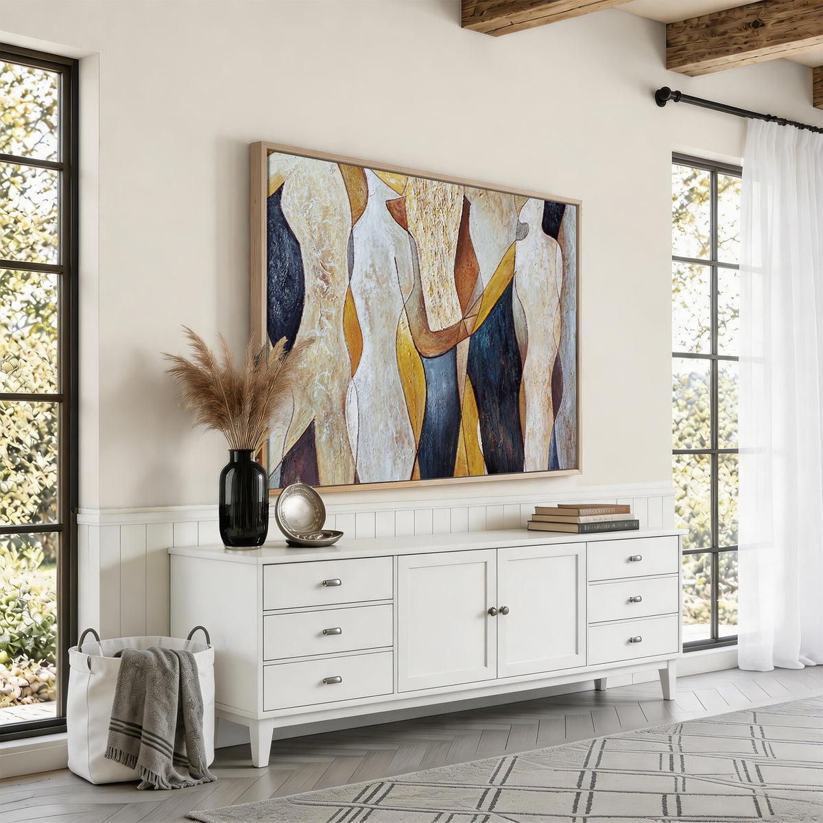 96079939-MGV-CV-36X24 - Mid Century Modern Figurative Canvas Wall Art Abstract Cubist Painting Print