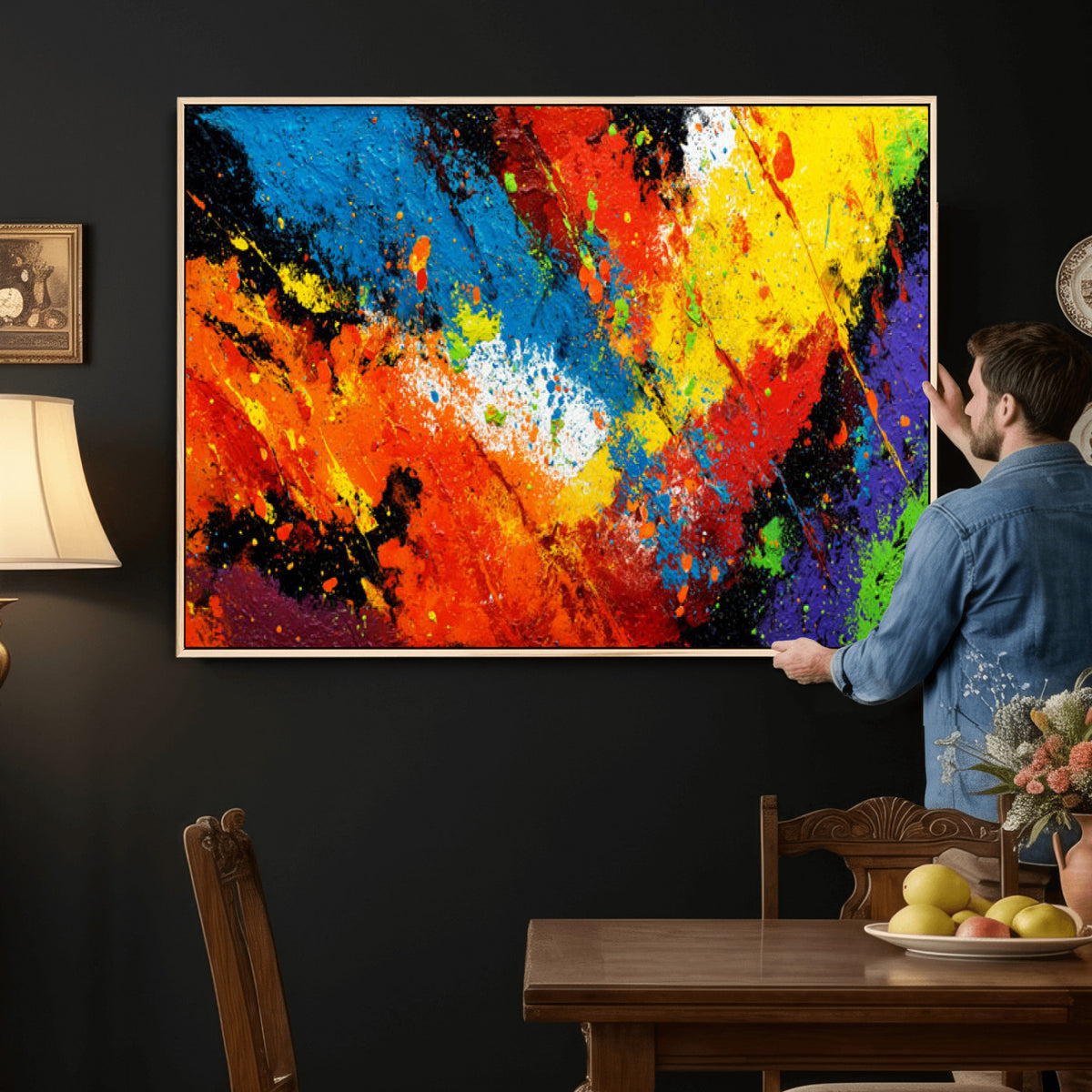 74888753-MGV-CV-36X24 - Vibrant Blue Abstract Canvas Wall Art Colorful Impasto Oil Painting Print