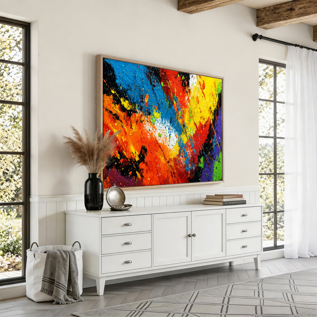 74888753-MGV-CV-36X24 - Vibrant Blue Abstract Canvas Wall Art Colorful Painterly Oil Painting Style Print