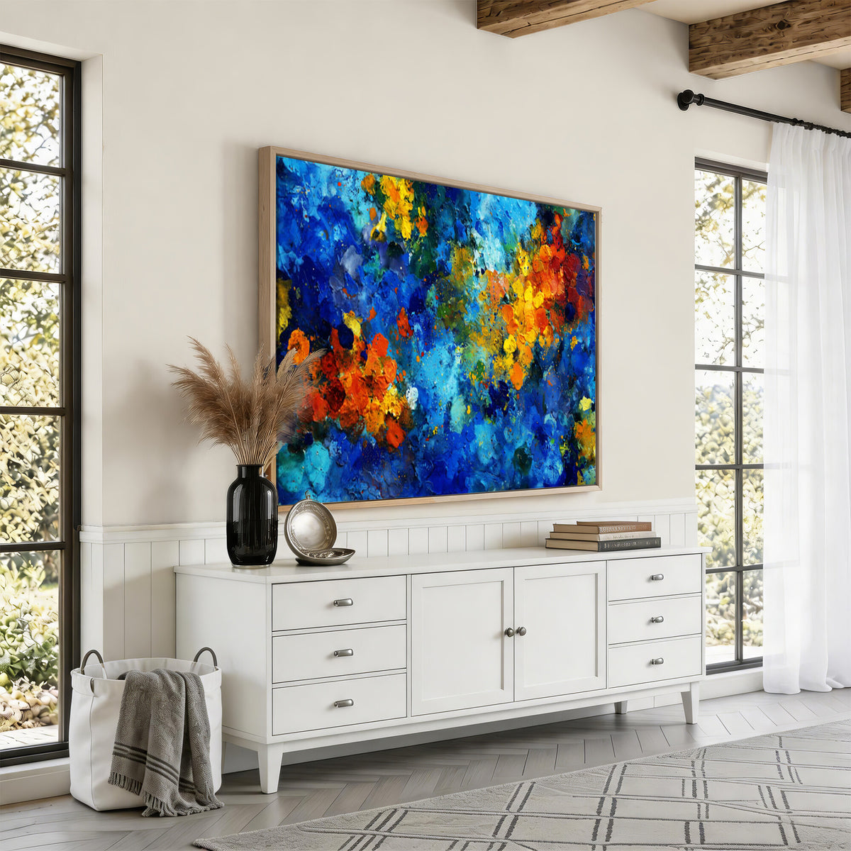 52431611-MGV-CV-36X24 - Vibrant Blue Abstract Canvas Wall Art Colorful Painterly Oil Painting Style Print