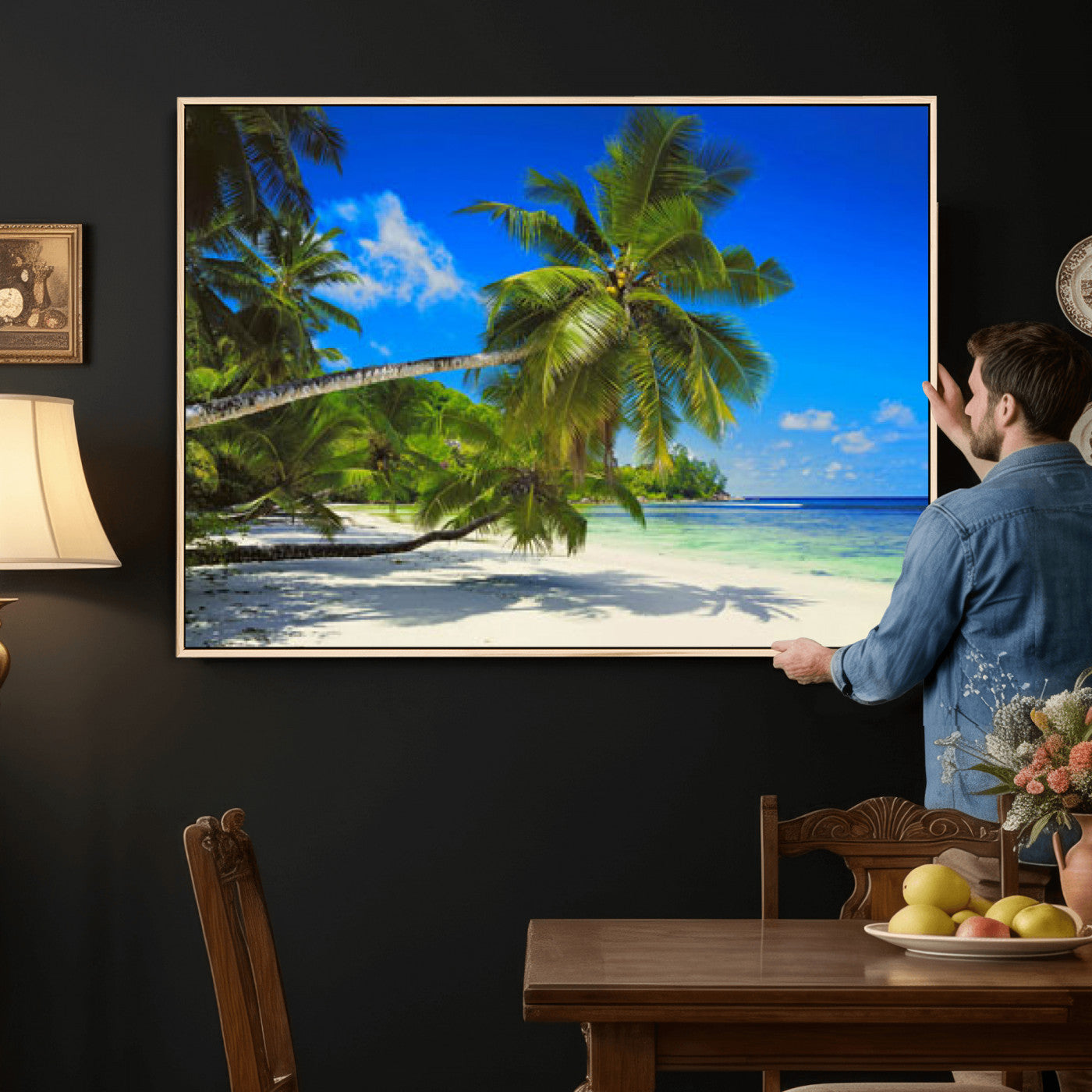 20475280-MGV-CV-36X24 - Tropical Island Coconut Palm Trees Wall Art Canvas Print - Turquoise Beach Print for Nautical Home Decor