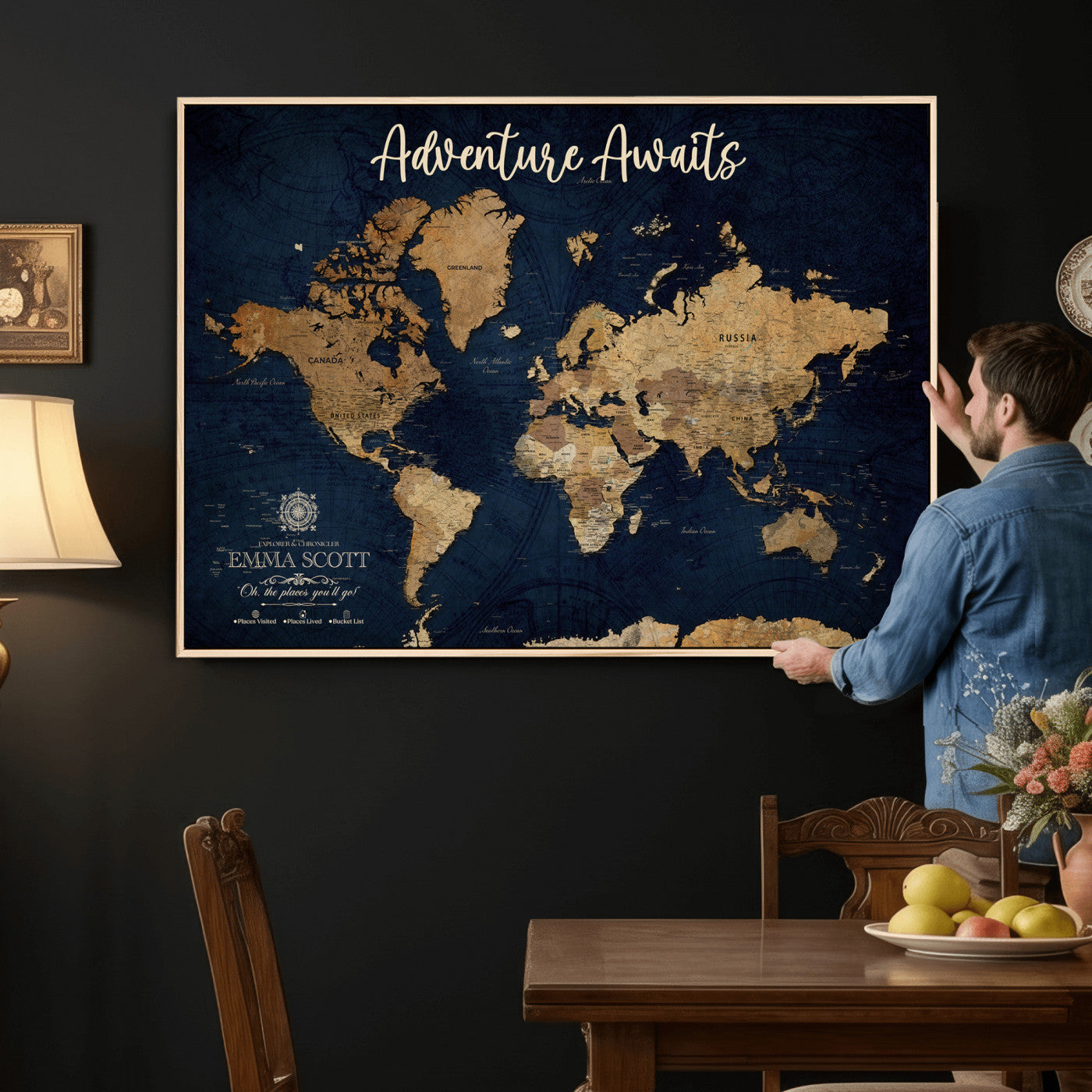 44399597-MGV-CV-36X24 - Custom Push Pin World Map Canvas Print – Personalized Travel Map Wall Art