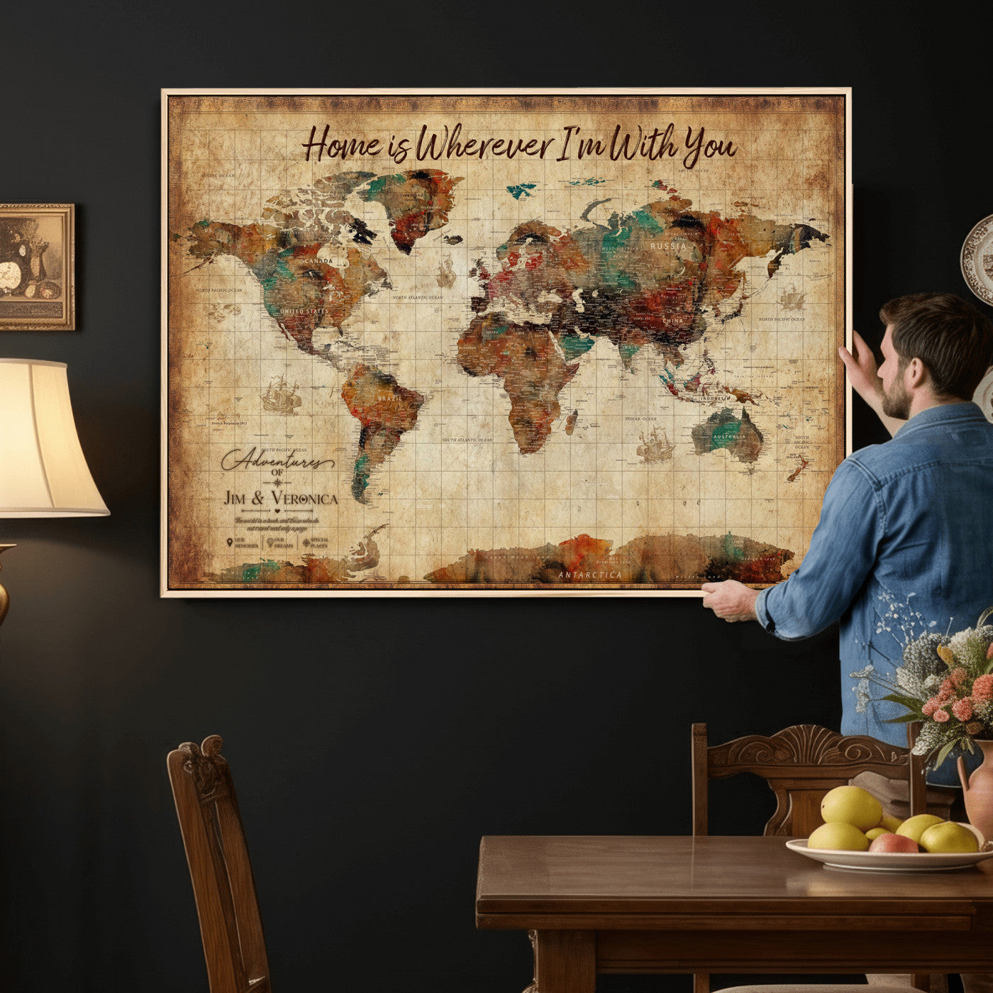 48389322-MGV-CV-36X24 - Custom Push Pin World Map Canvas Print – Personalized Travel Map Wall Art
