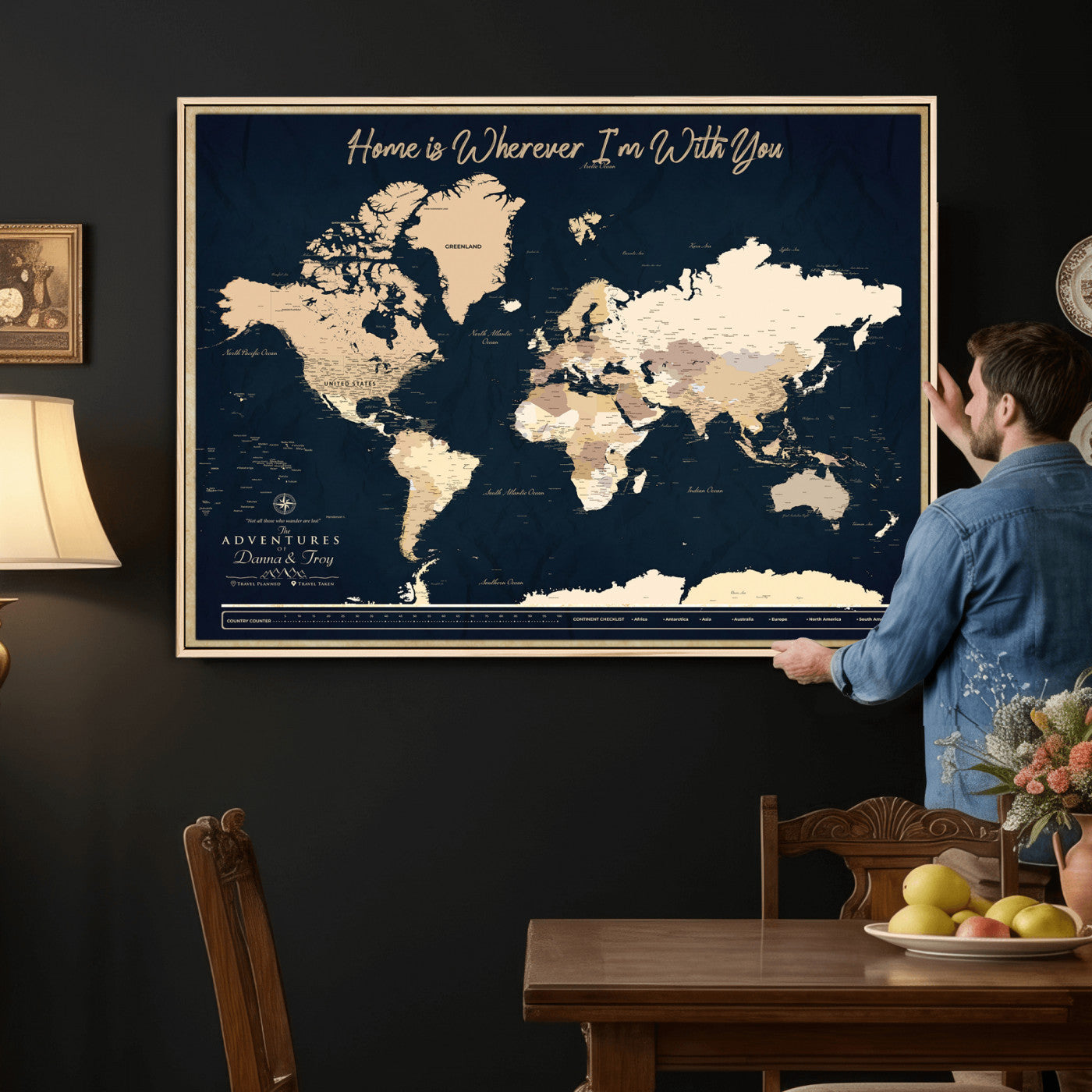 29990805-MGV-CV-36X24 - Custom Push Pin World Map Canvas Print – Personalized Travel Map Wall Art