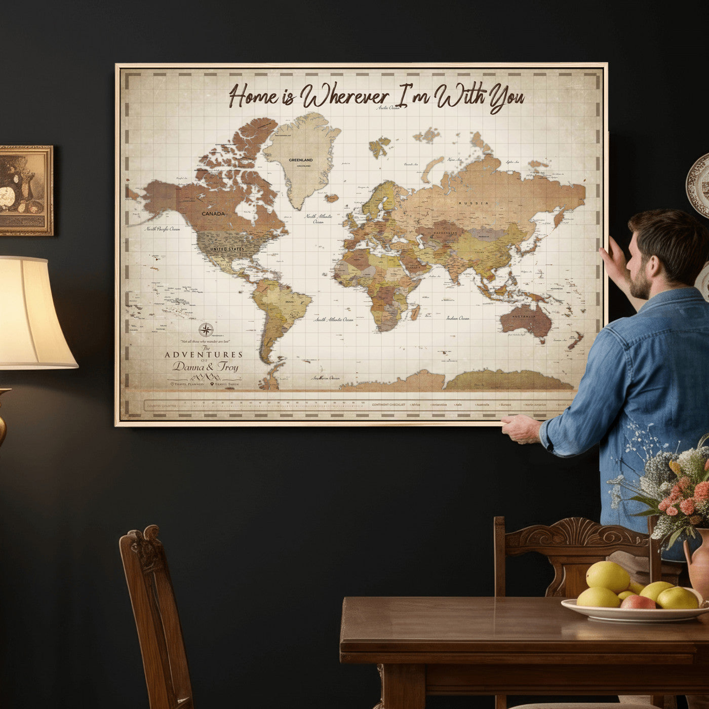 33352020-MGV-CV-36X24 - Custom Push Pin World Map Canvas Print – Personalized Travel Map Wall Art