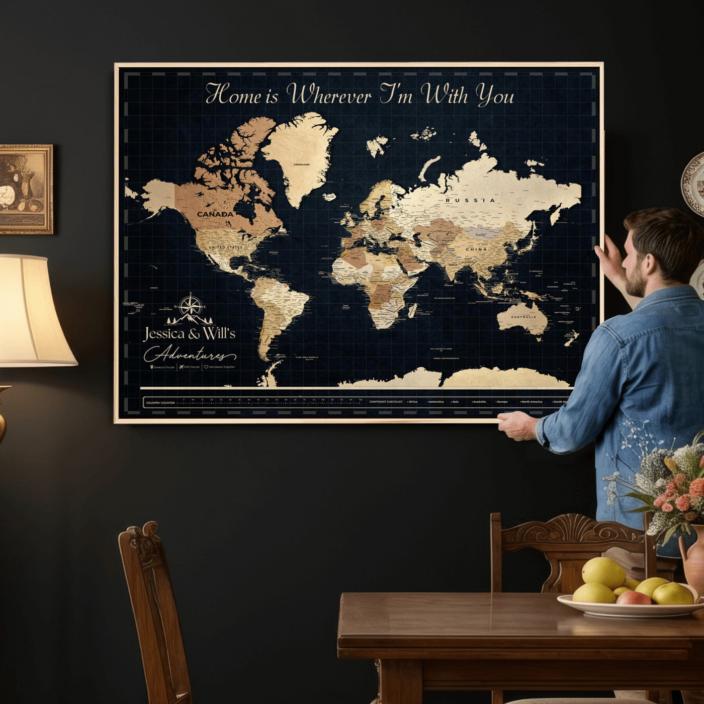 83786806-MGV-CV-36X24 - Custom Push Pin World Map Canvas Print – Personalized Travel Map Wall Art