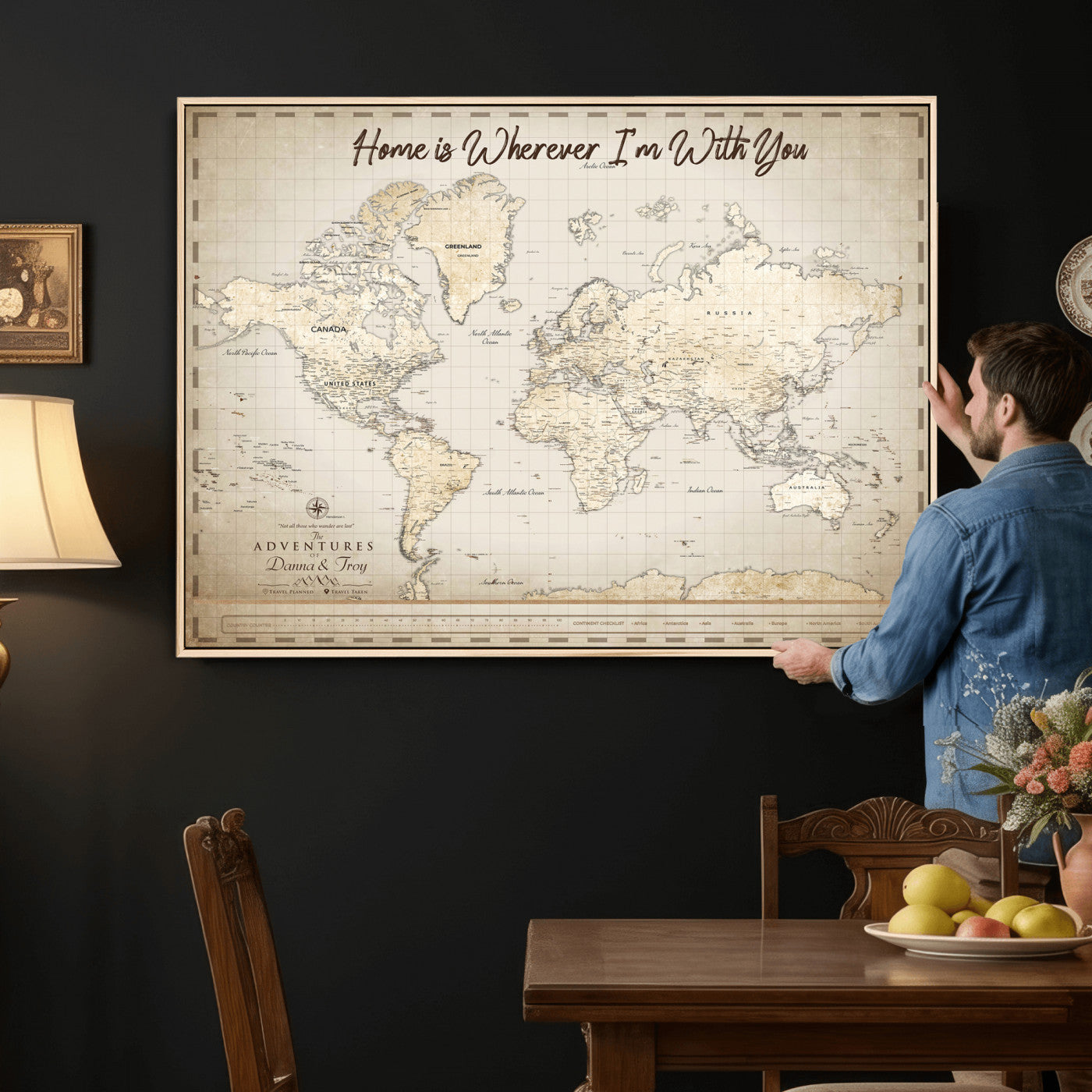 40086720-MGV-CV-36X24 - Custom Push Pin World Map Canvas Print – Personalized Travel Map Wall Art