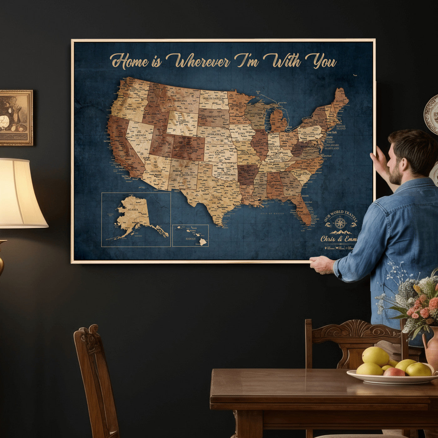 87620242N-MGV-CV-36X24 - Personalized USA Push Pin Travel Map Wall Art Canvas Print | Custom United States Map, Push Pin Map - USA Bucket List Map