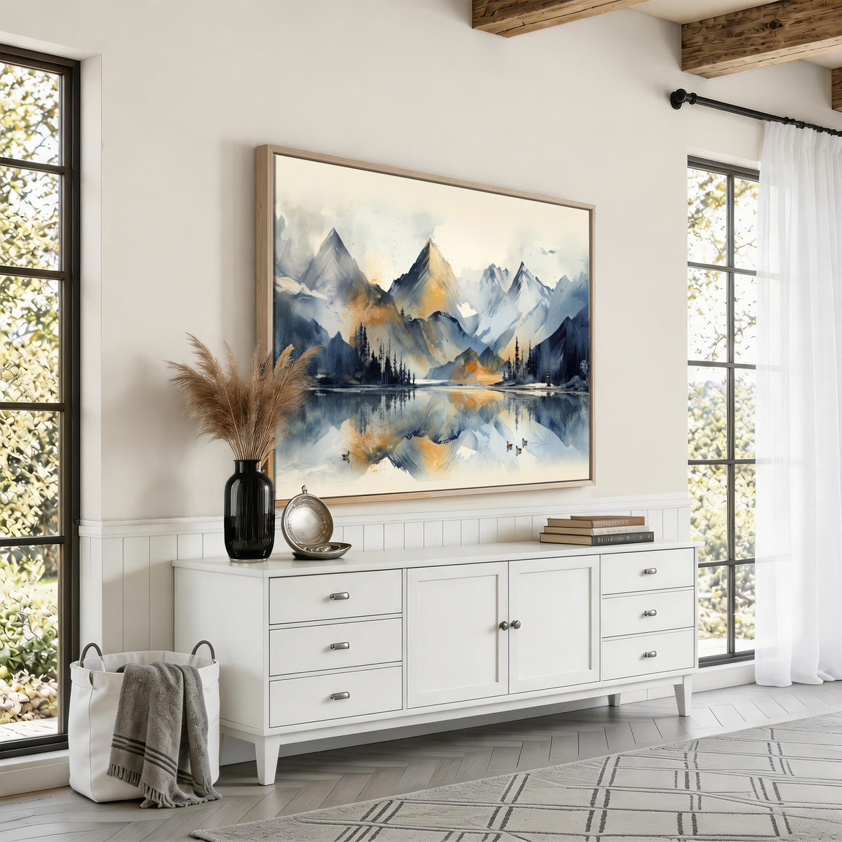 10196184T-MGV-CV-36X24 - Lake Abstract Mountain Wall Art Canvas Print