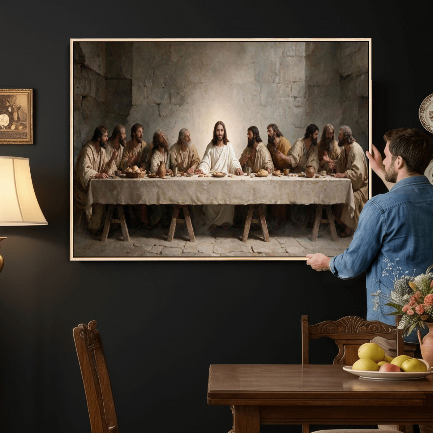 69633087-MGV-CV-36X24 - The Last Supper of Jesus Christ Wall Art Canvas Print - Classical Christian Faith Home Decor