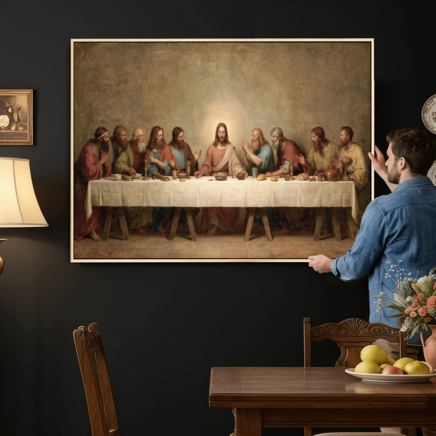 50761248-MGV-CV-36X24 - The Last Supper of Jesus Christ Wall Art Canvas Print - Classical Christian Faith Home Decor