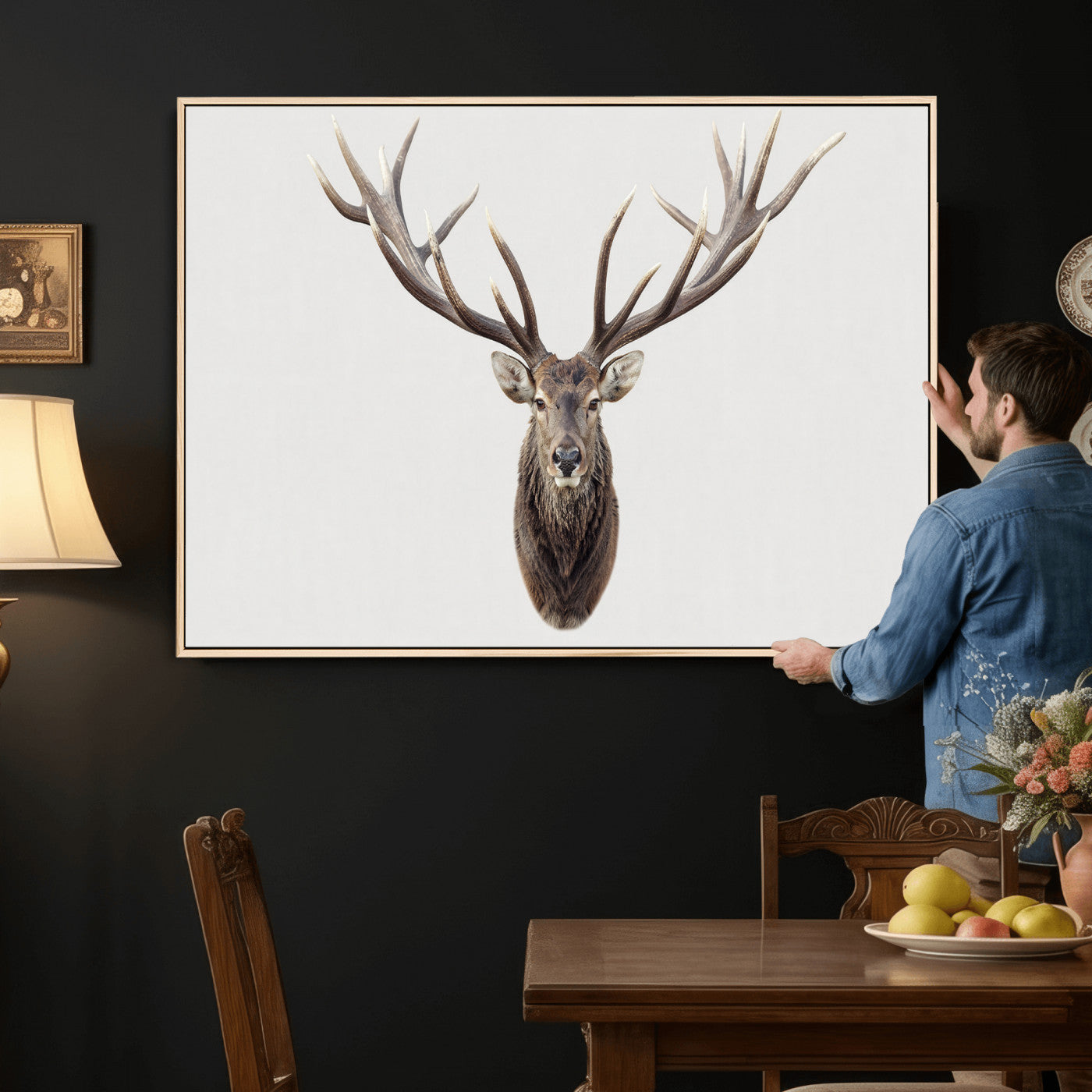 840173GY-MGV-CV-36X24 - Majestic Red Deer Canvas Wall Art – Stag Antlers Horns Print, Wildlife Hunting Poster, Rustic Cabin Lodge Decor