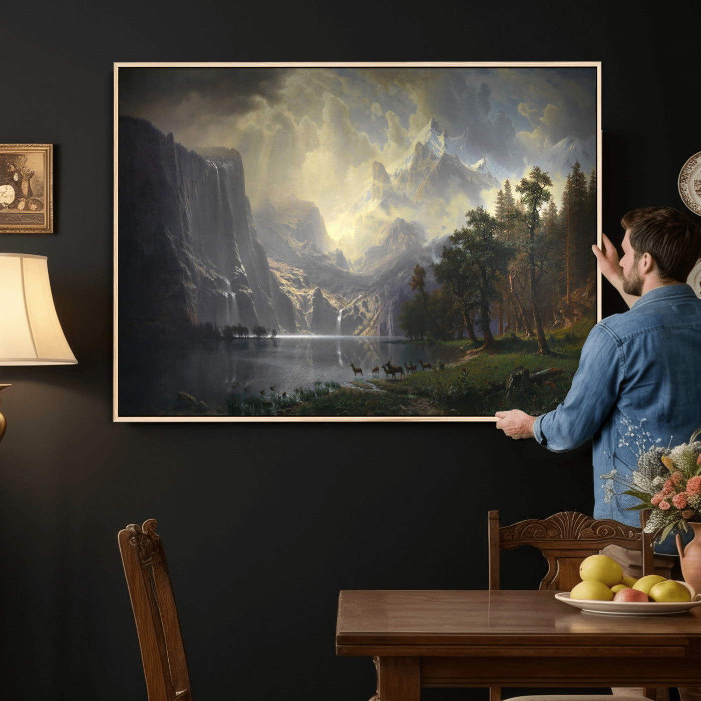 88679214-MGV-CV-36X24 - Albert Bierstadt Among the Sierra Nevada California Yosemite Wall Art Canvas Print, Classic Fine Art Painting Print