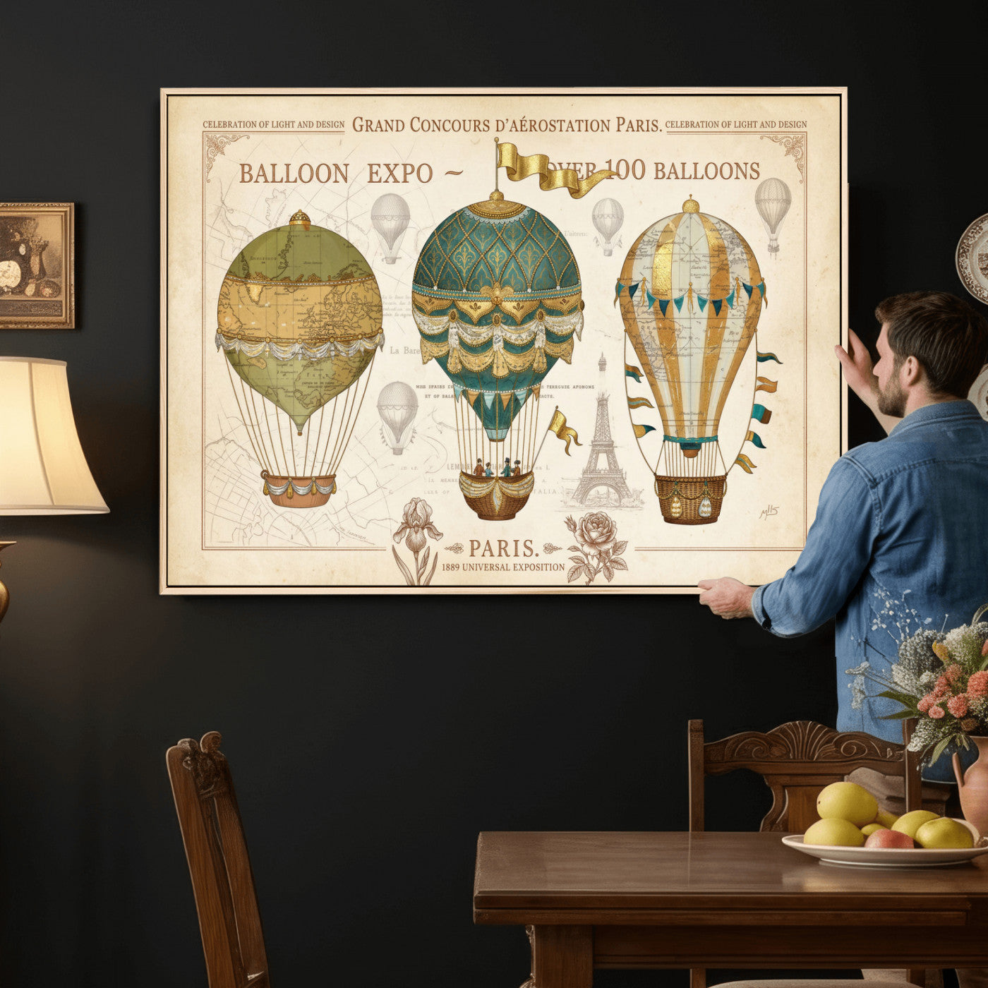 31530449-MGV-CV-36X24 - Kimberly Allen Paris Balloon Expo Wall Art Canvas Print, Vintage 1889 French Hot Air Balloon Poster